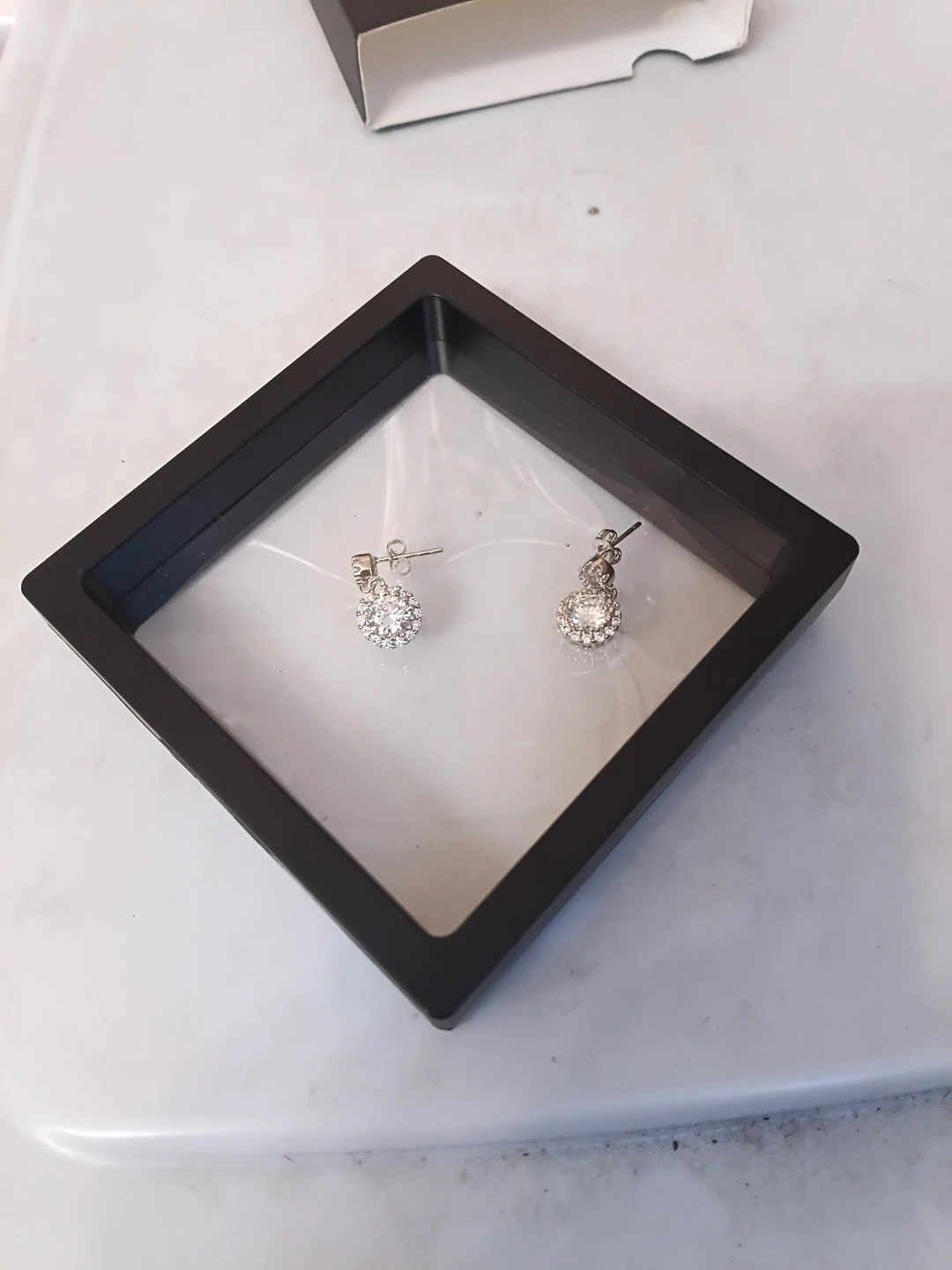 Silver Crystal Drop Earrings with Box