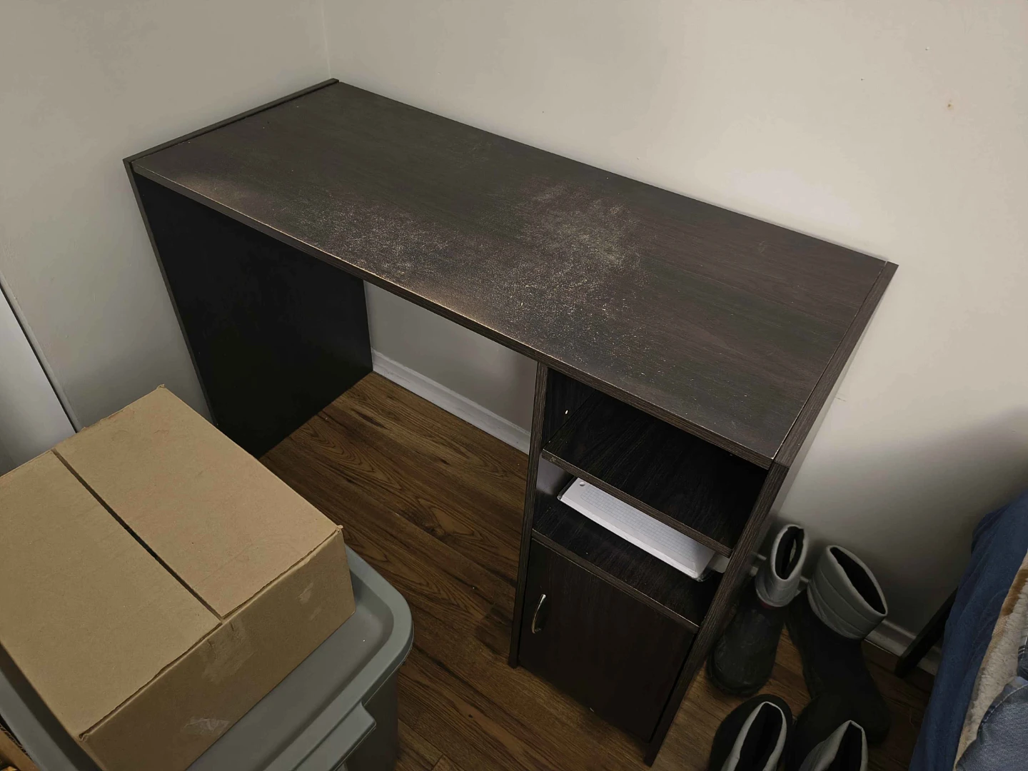 Dark Desk with Shelves and Cabinet