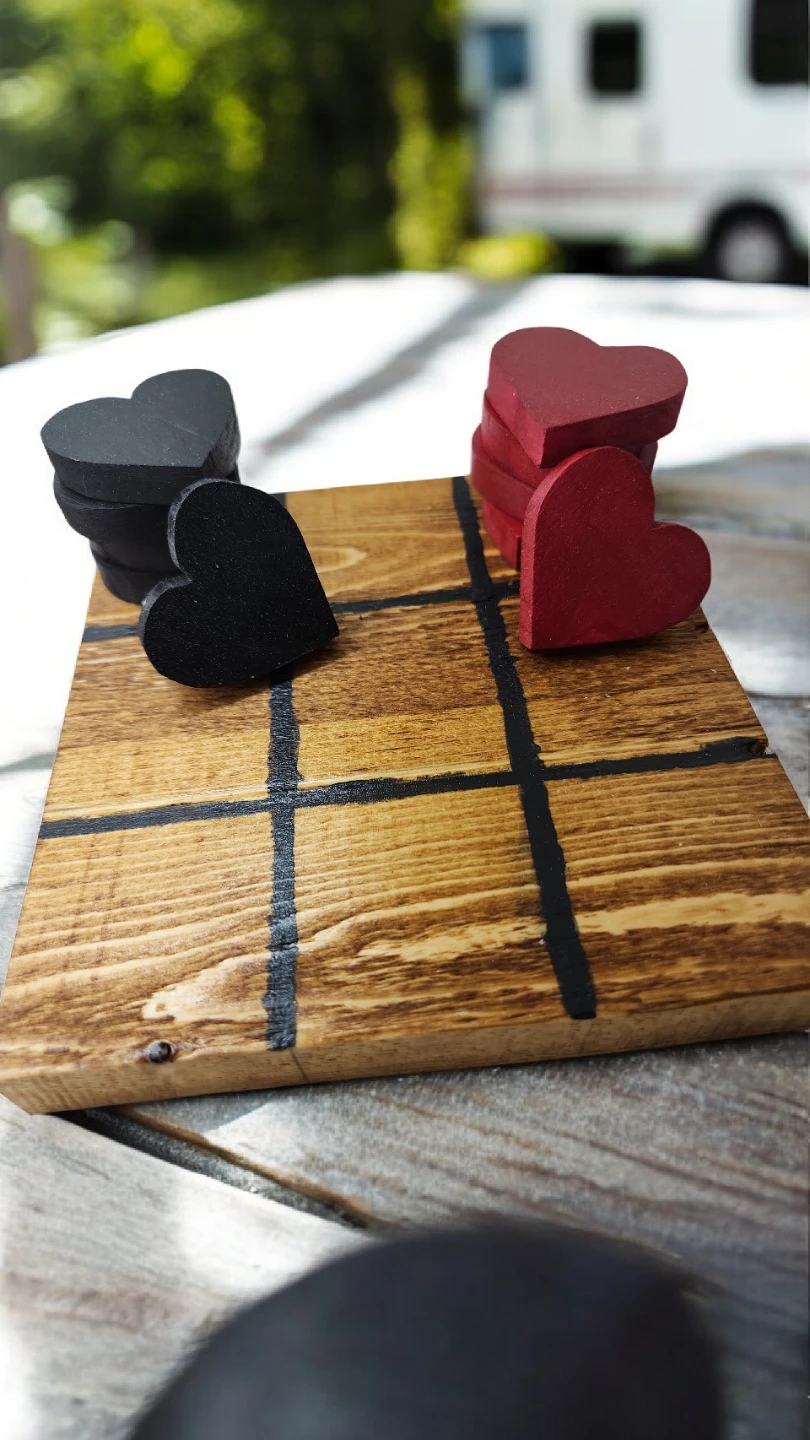 Handcrafted Wooden Heart Tic-Tac-Toe Game - photo 2