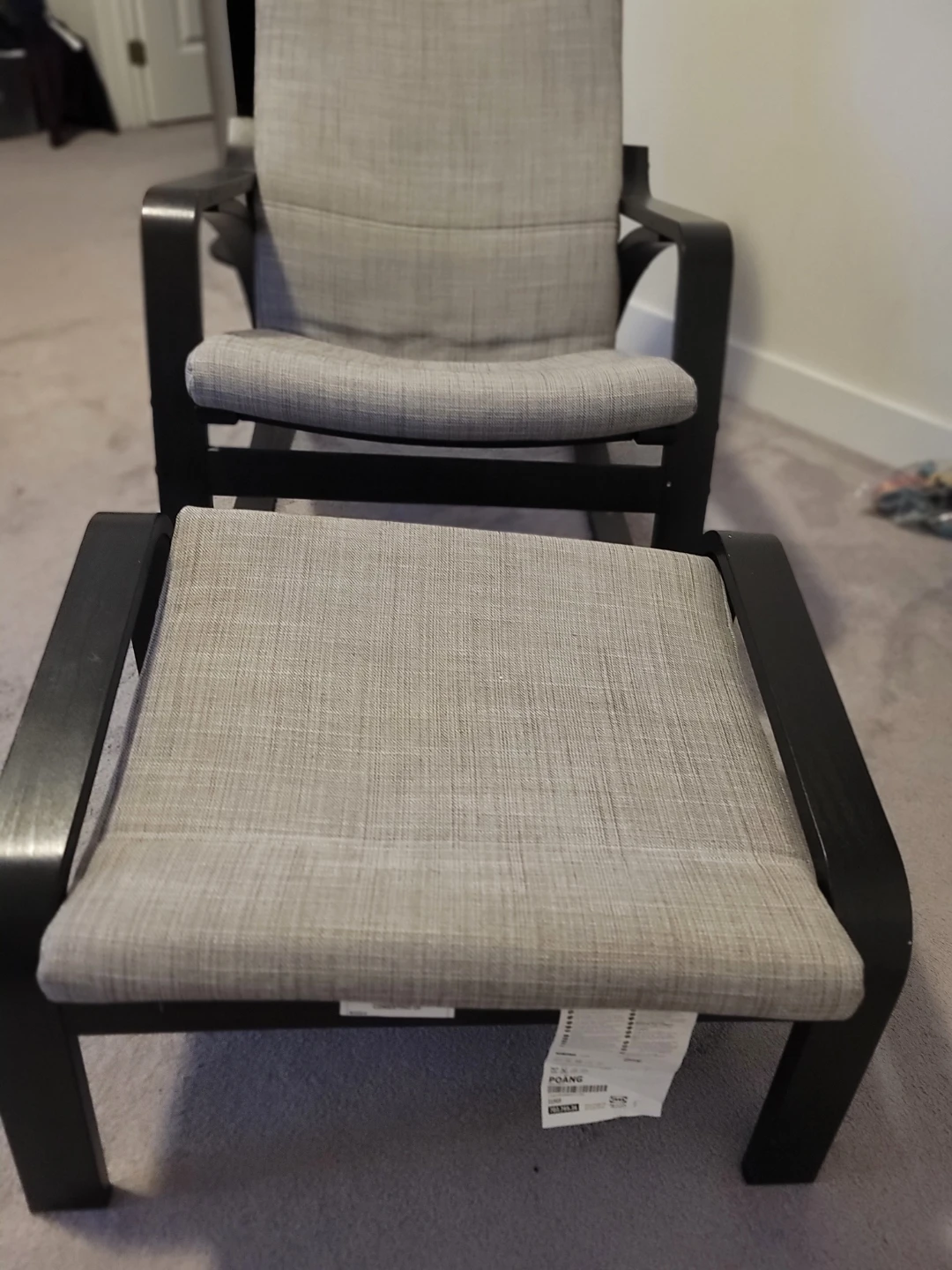 IKEA POÄNG Armchair and Ottoman - Grey Fabric
