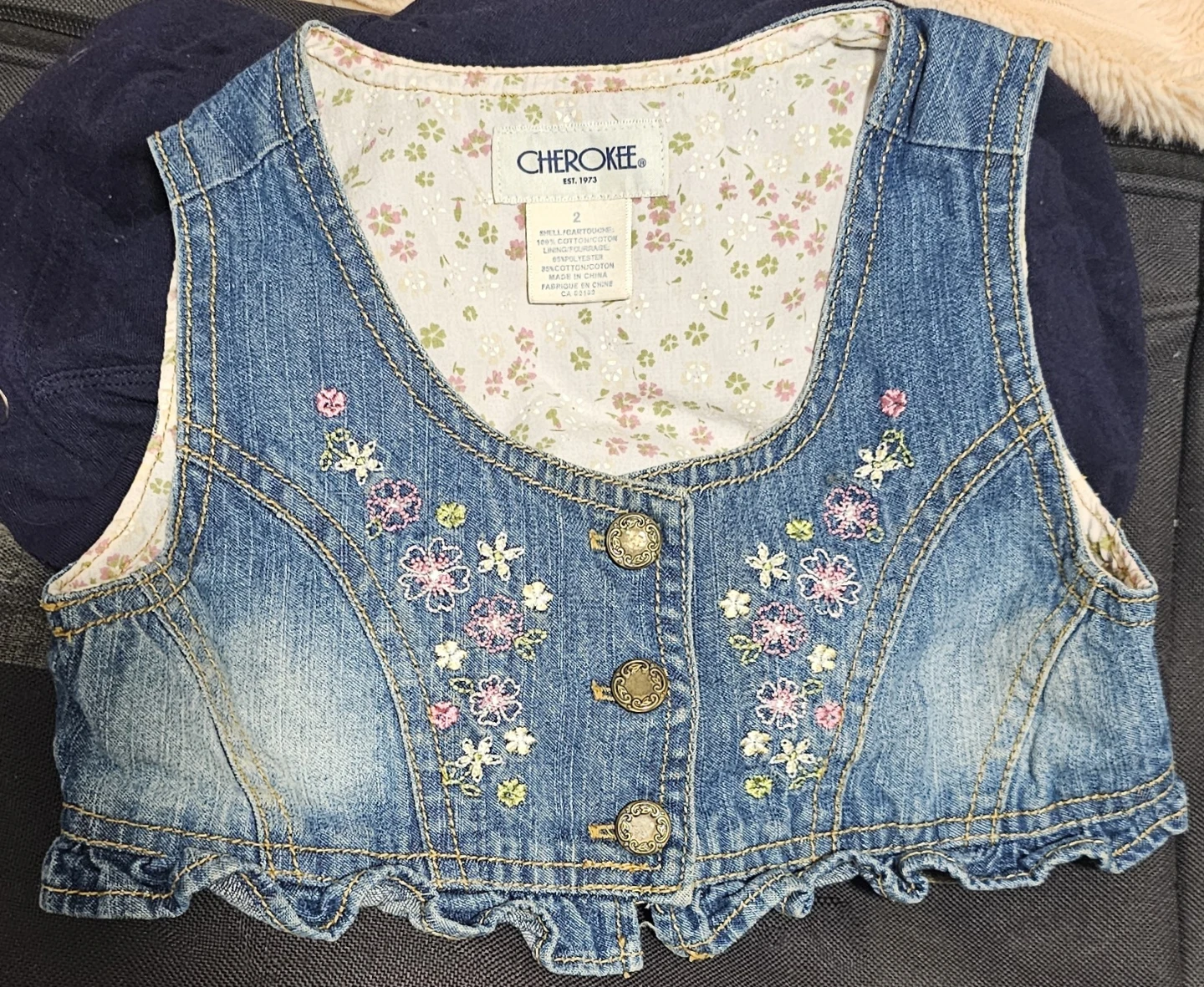 Cherokee Girls' Denim Vest Size 2