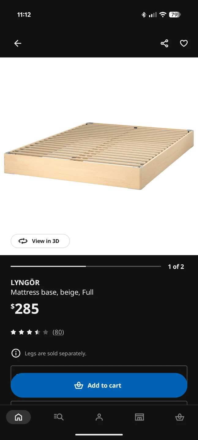 IKEA LYNGÖR Mattress base, beige, Full