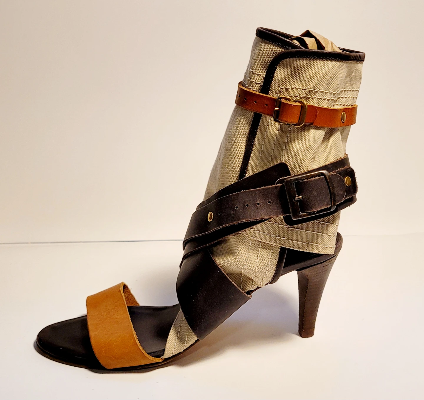 Chloé Canvas & Leather Strappy Heels