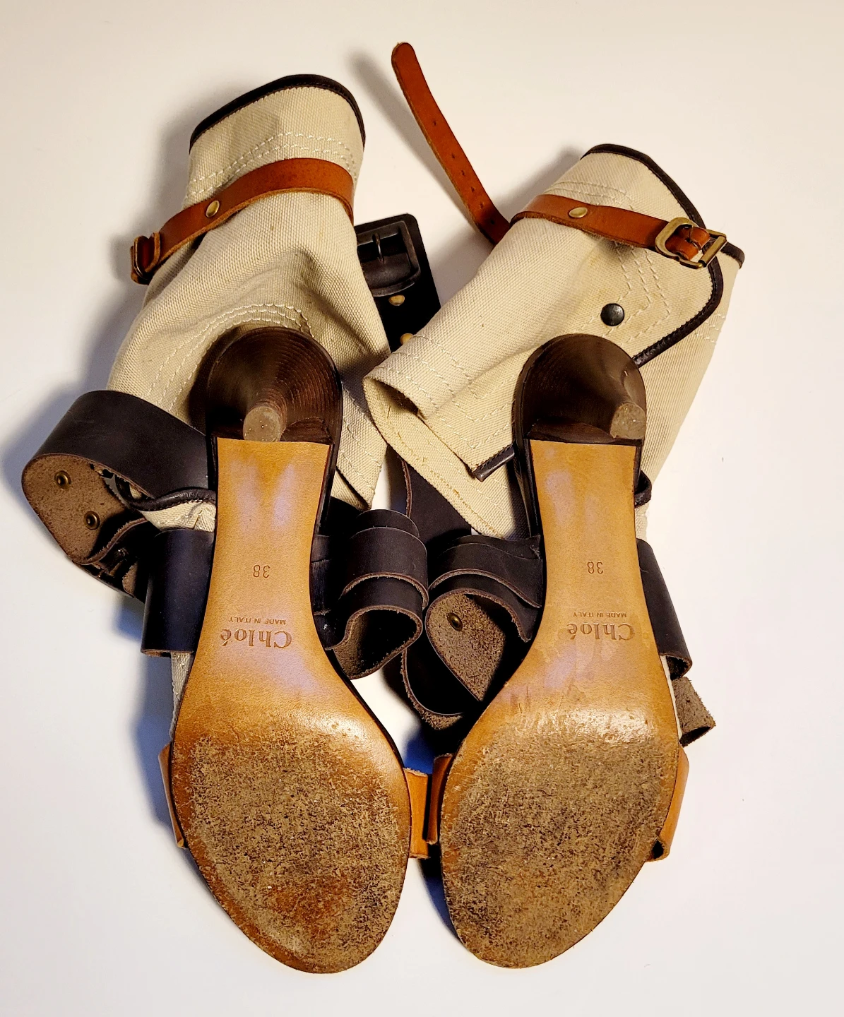 Chloé Canvas & Leather Strappy Heels - photo 3