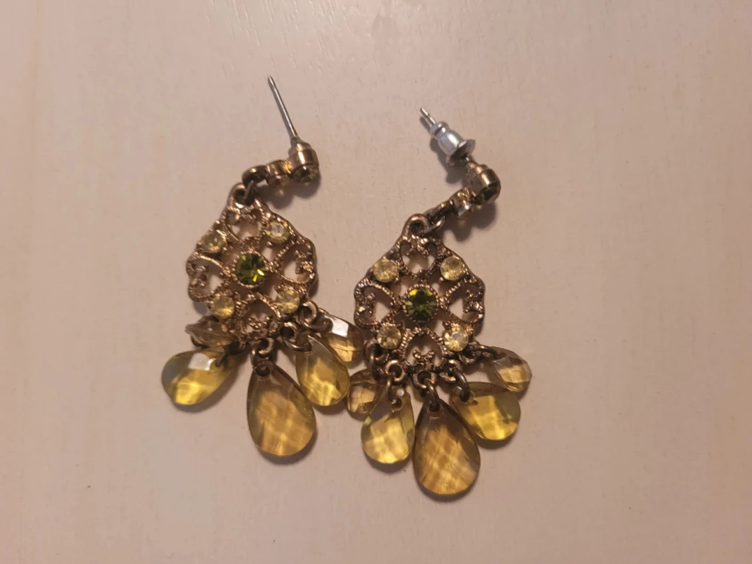 Bronze-Tone Earrings with Green Gems
