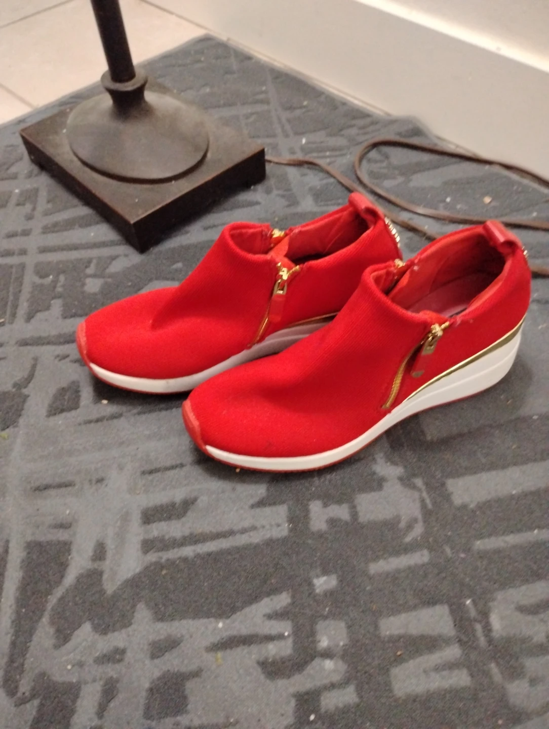 DKNY Red Zip-Up Wedge Sneakers