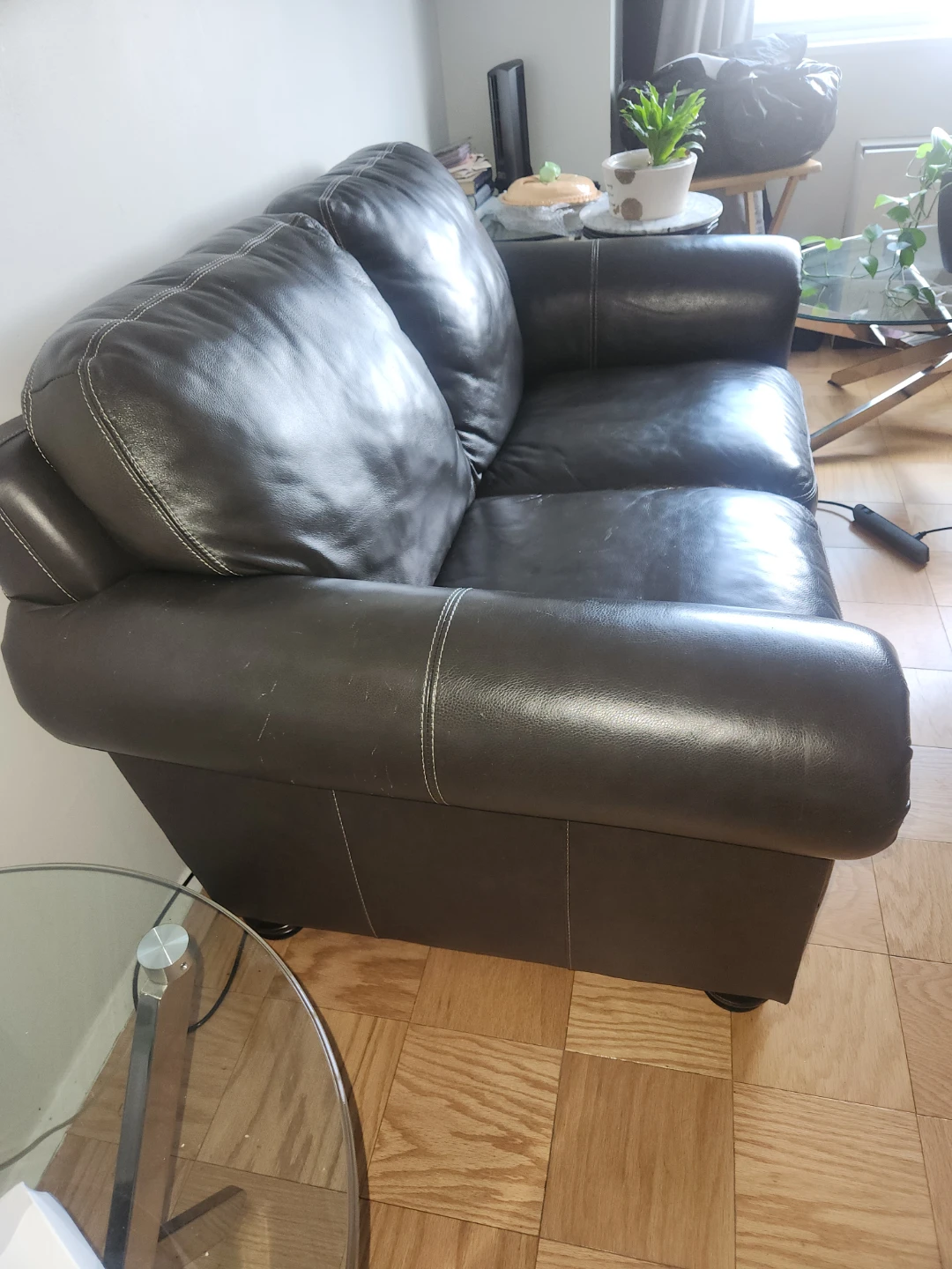 Dark Grey Leather Sofa & Loveseat Set - photo 2