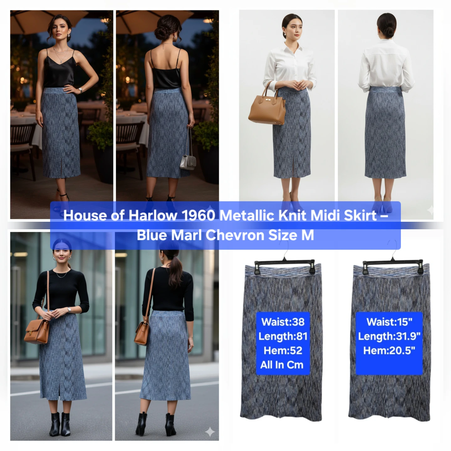 🏆 ​House of Harlow 1960 Metallic Knit Midi Skirt Size M