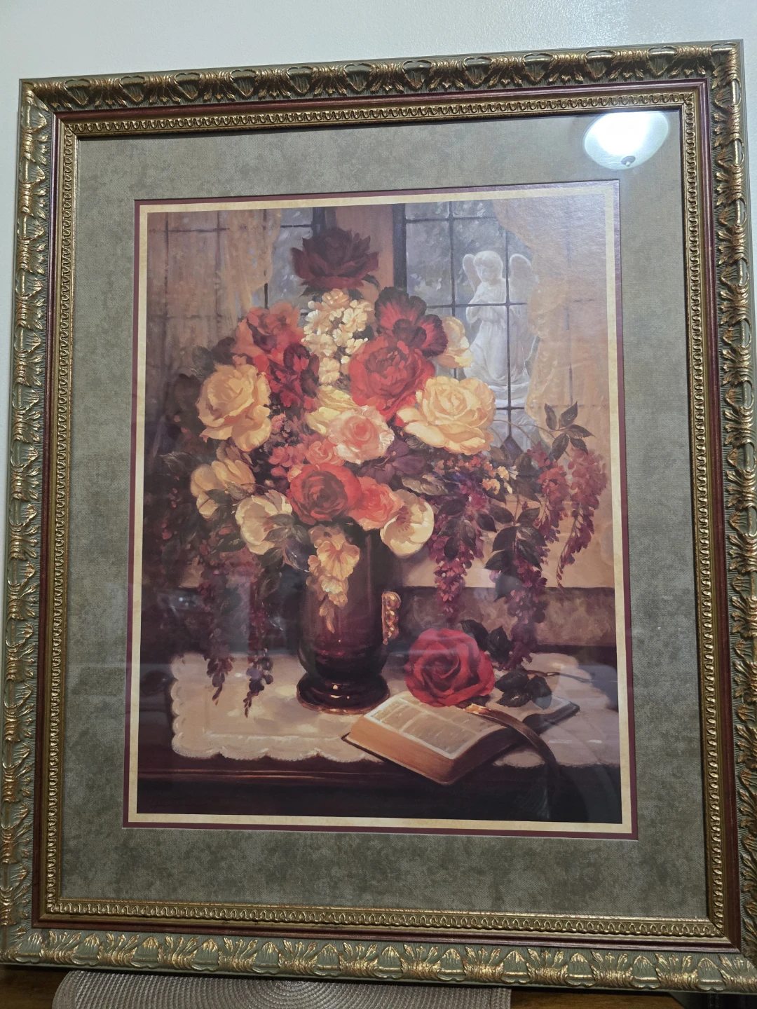 Framed Floral Still Life Art Print with noBook and Angel