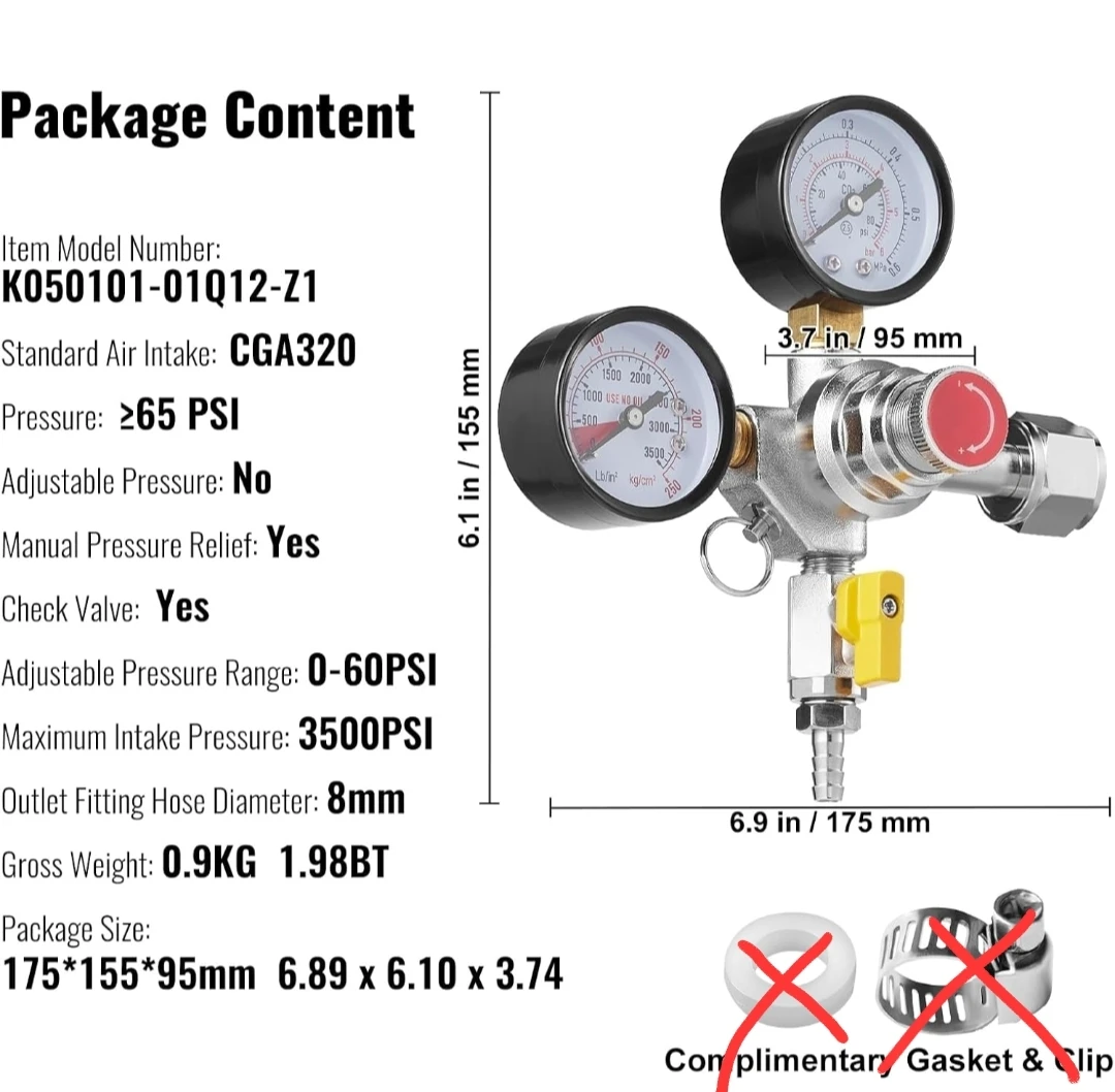 VEVOR Double Gauge Regulator CGA320 0-60 PSI - photo 2