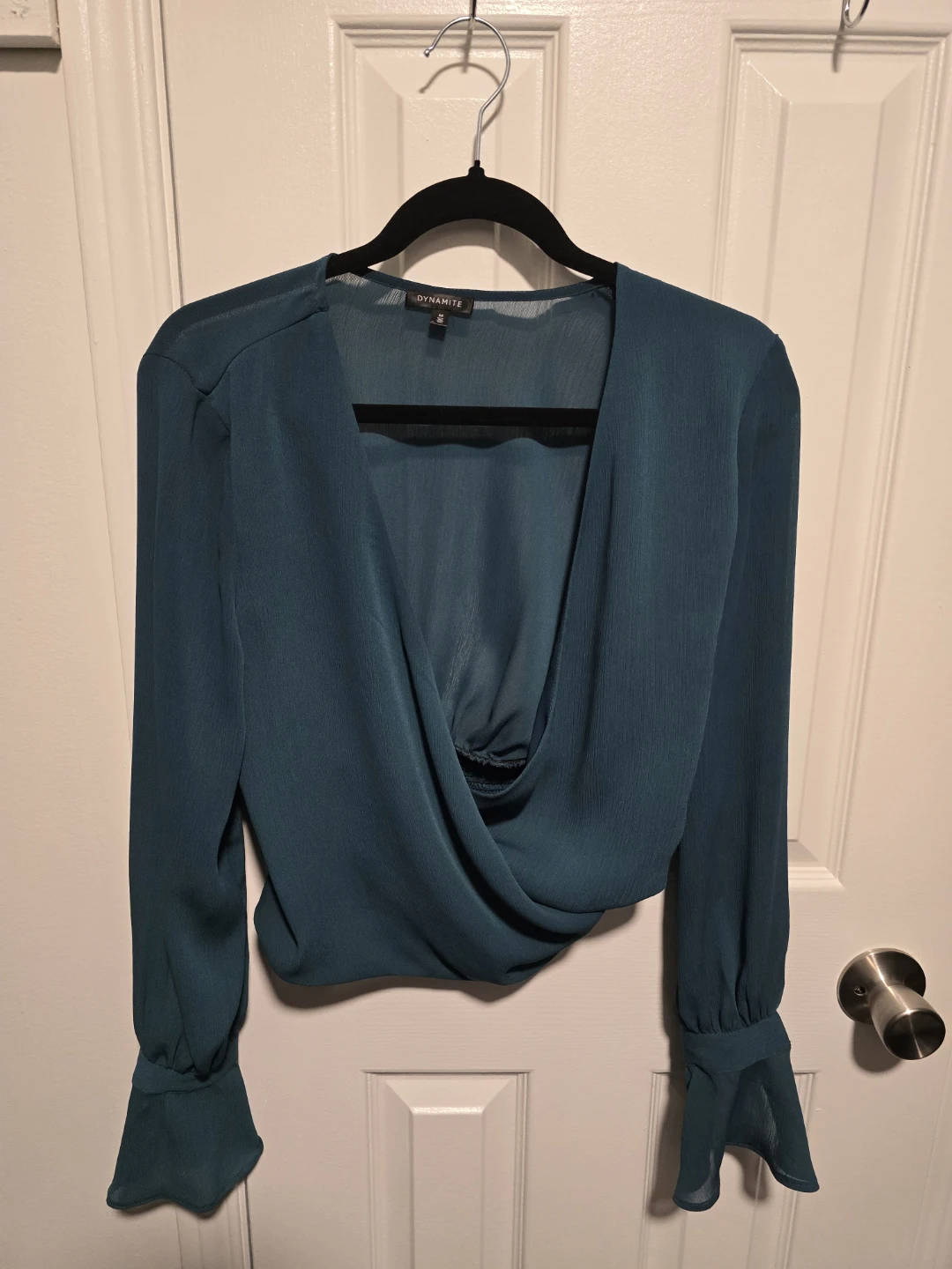 Dynamite Teal Ruched Wrap Top