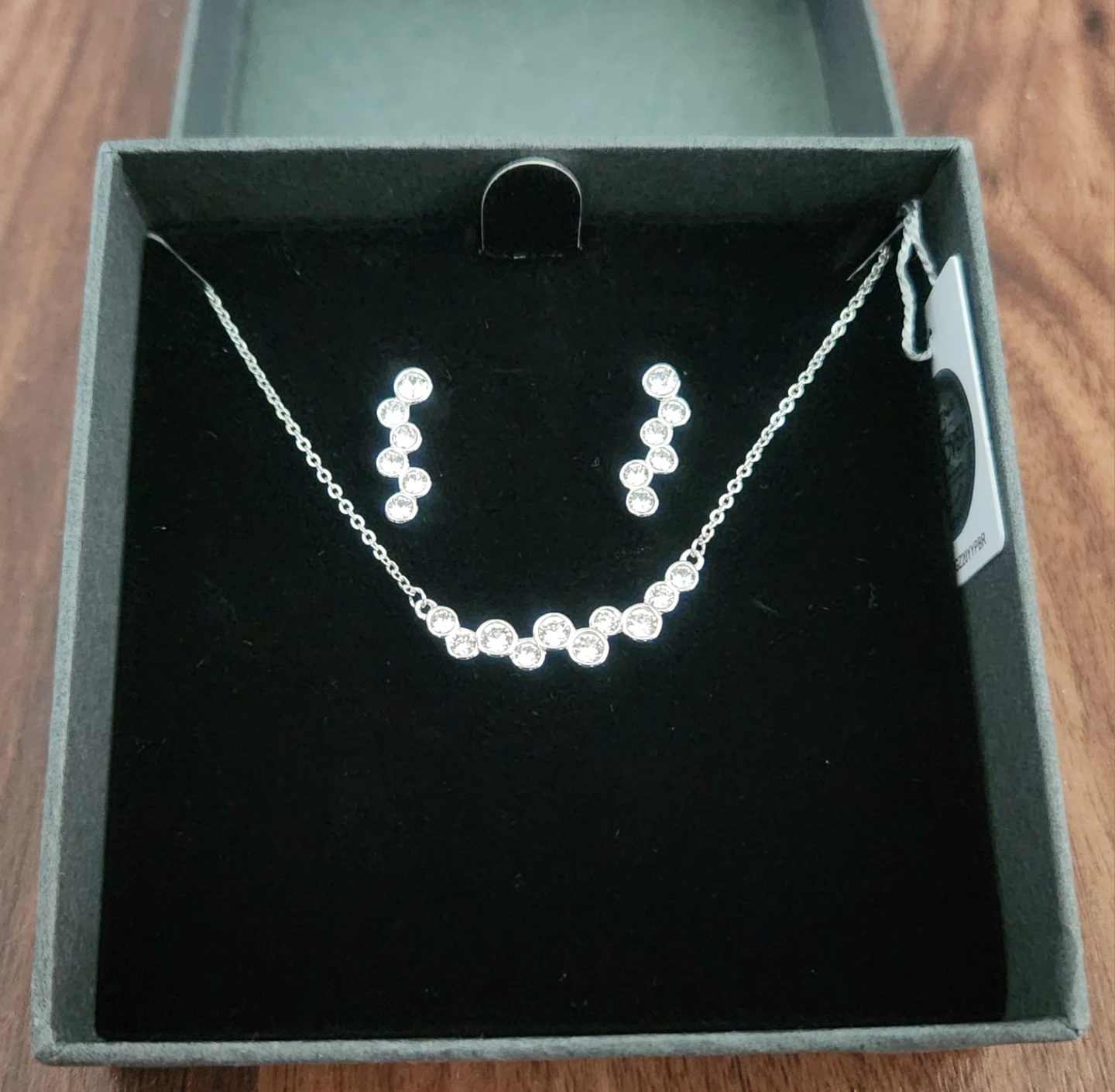 Silver Tone Necklace and Earring Set with Crystals