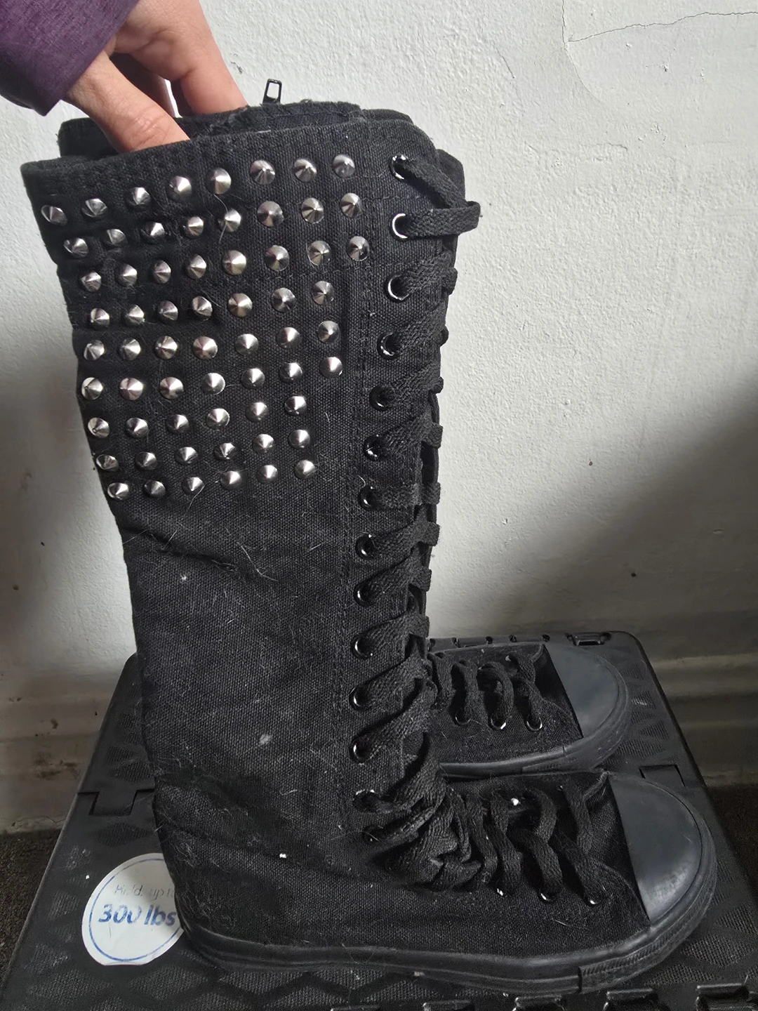Black Knee-High Studded Canvas Sneakers Size7 - photo 4
