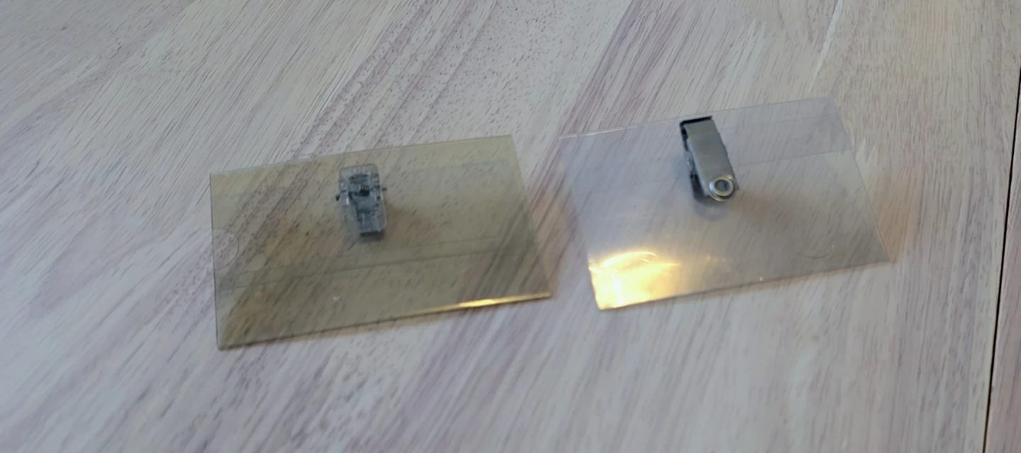 2x Clear Plastic Badge Holders with Clips
