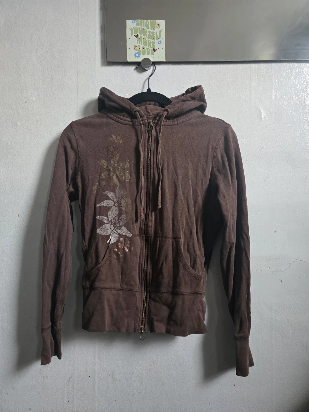 Brown Hawaiian Floral Zip-Up Hoodie
