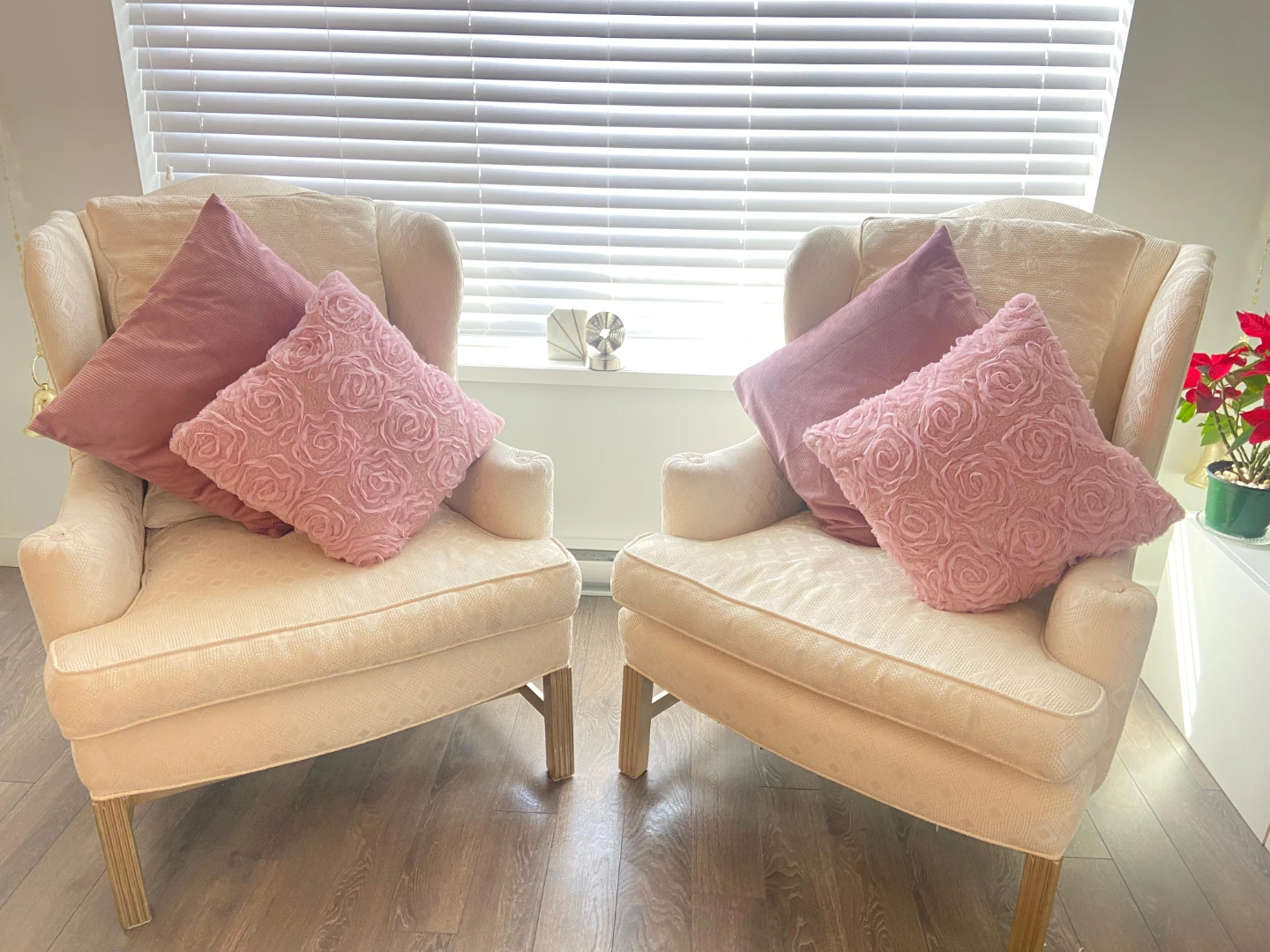 ( NEED IT GONE TODAY) Elegant Cream Wingback Armchairs pair