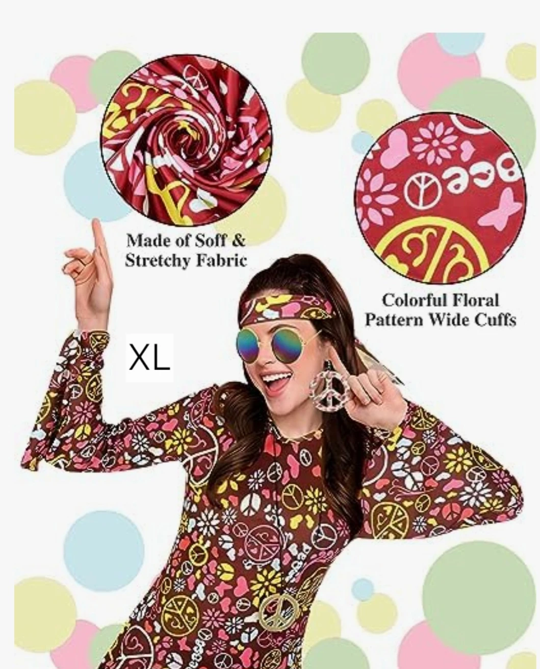 XL-Set for Women 70s 60s Disco Outfit with Accessories Adu