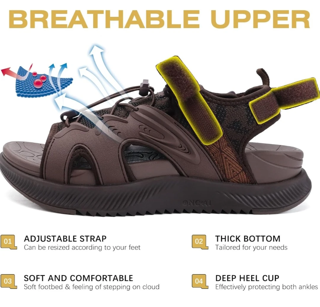 ONCAI Men's Brown Adjustable Strap Sandals Size 8