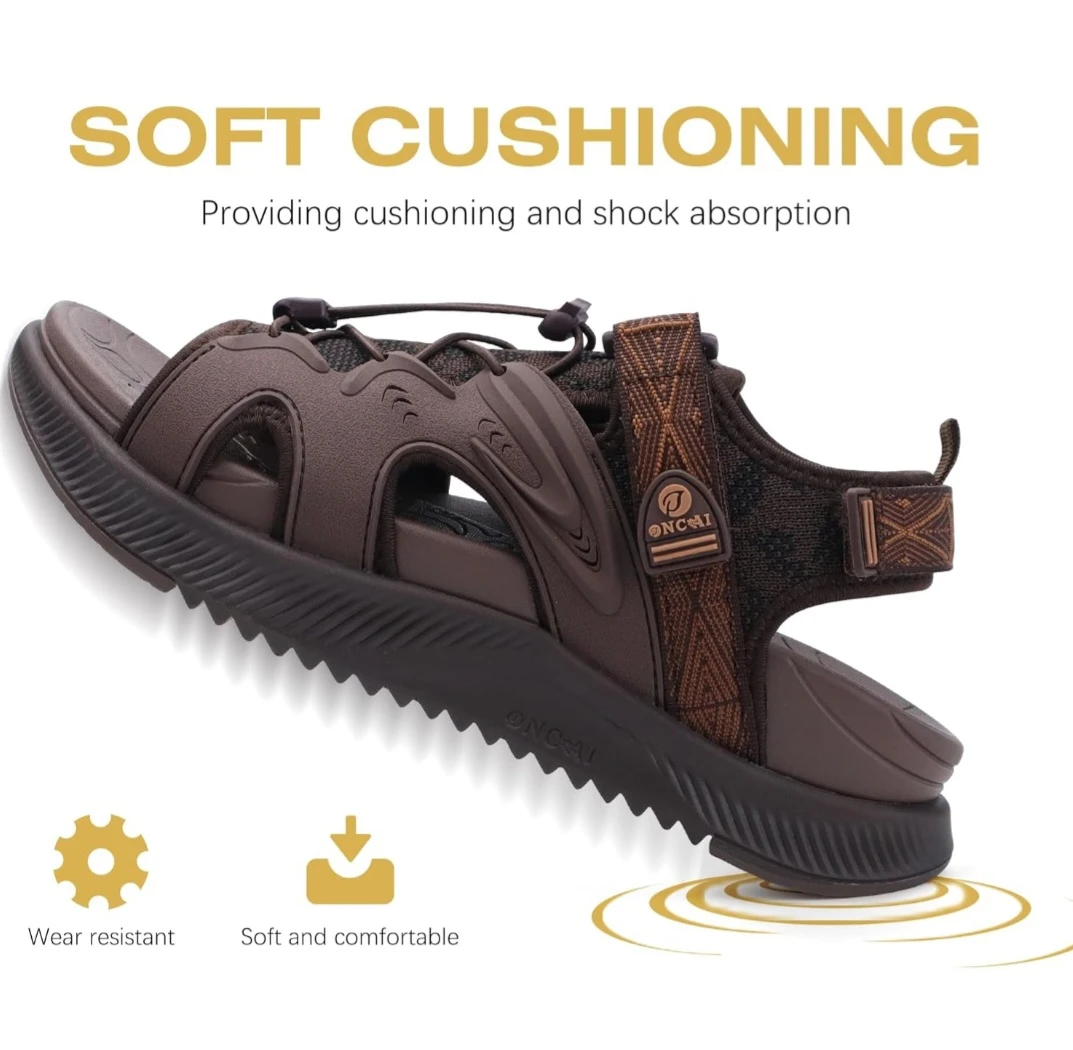 ONCAI Men's Brown Adjustable Strap Sandals Size 8 - photo 2
