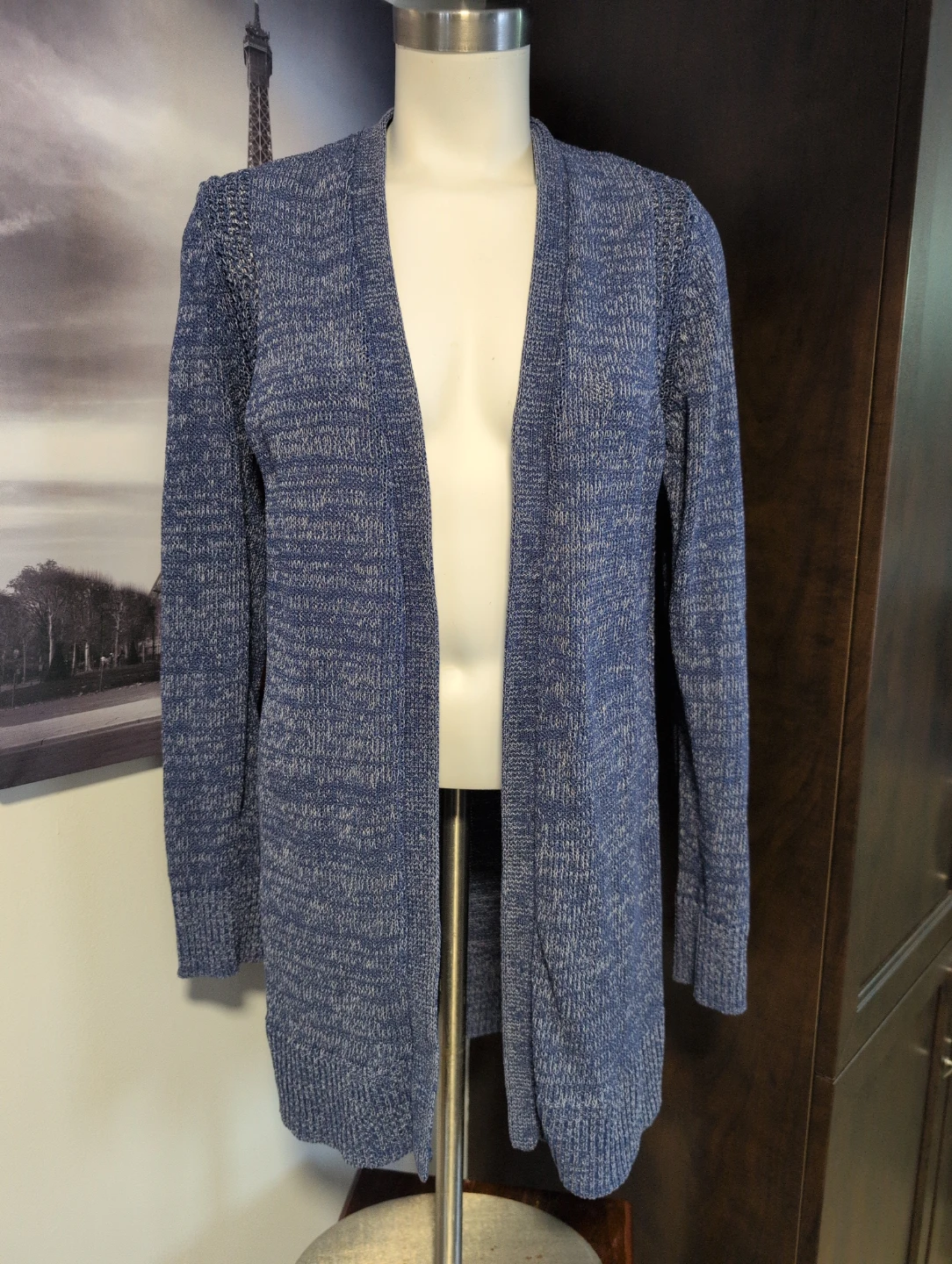 Blue marled knit cardigan