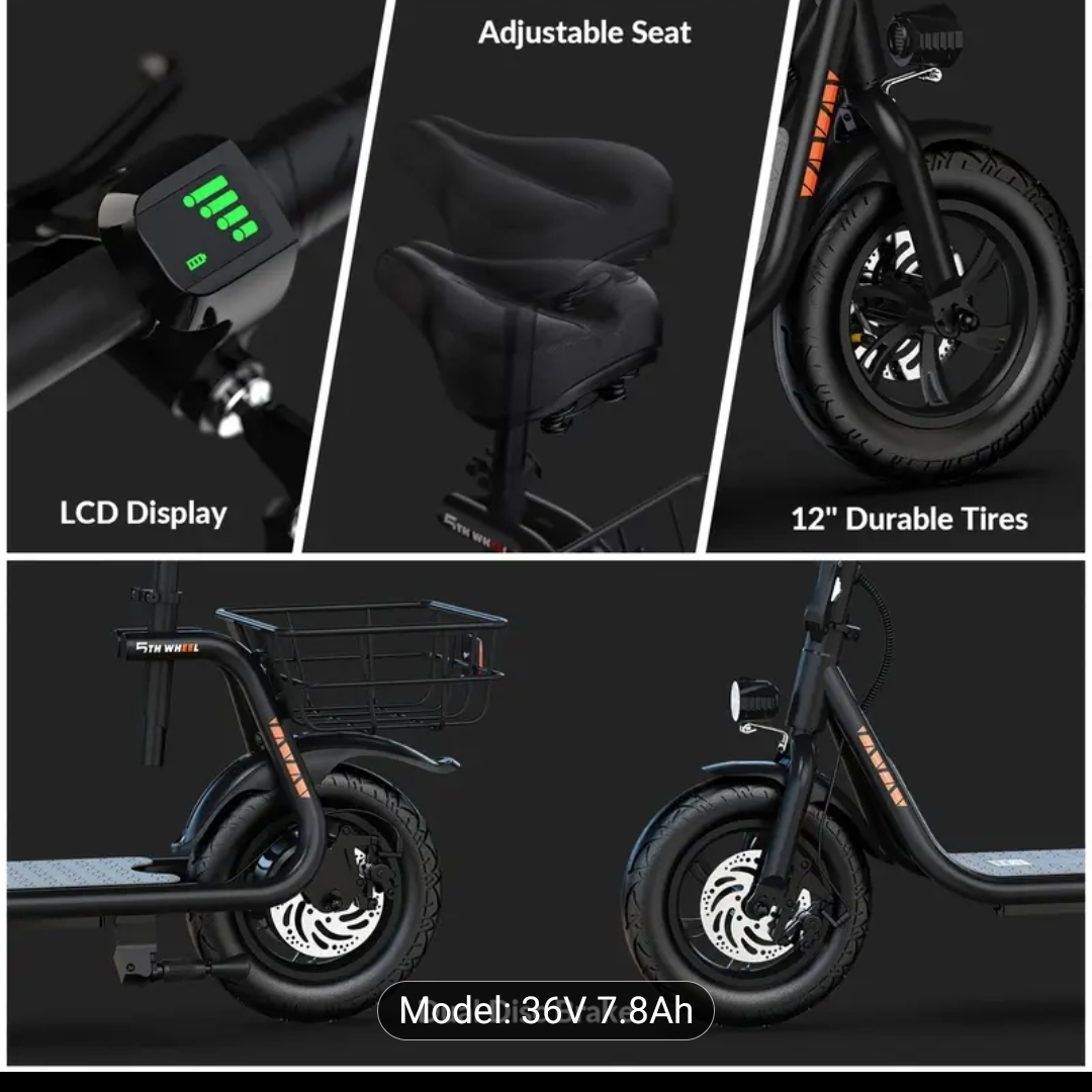 Black Electric Scooter with Rear Basket - photo 4
