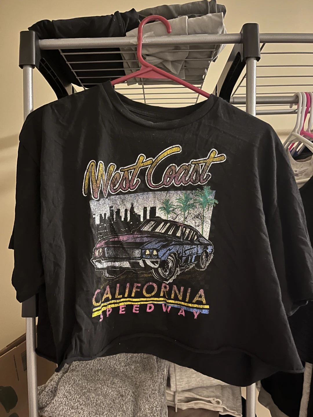 Black "West Coast California Speedway" Graphic Cropped T-Shirt