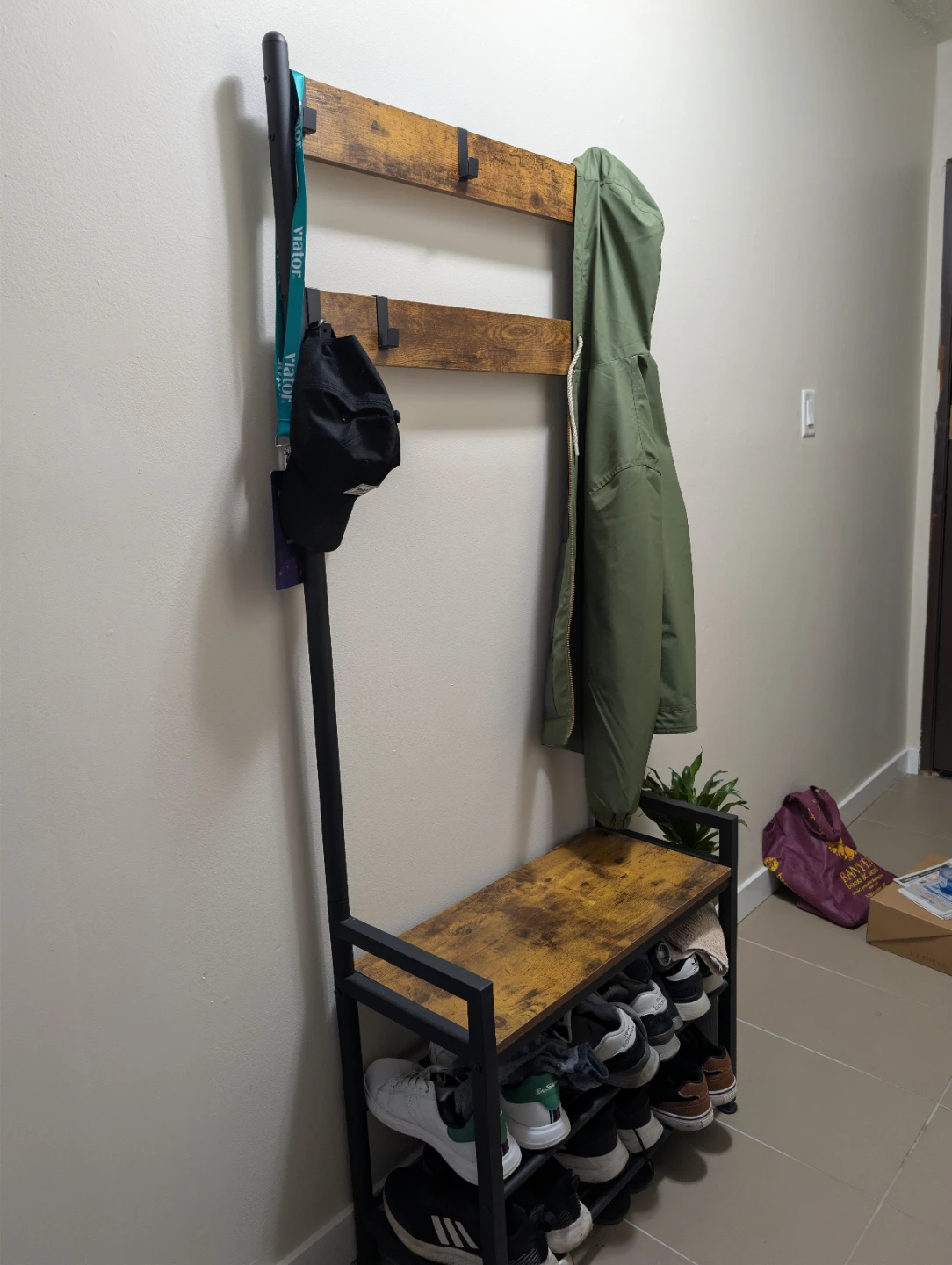 Hall Tree Shoe Bench with Coat Hooks - photo 4