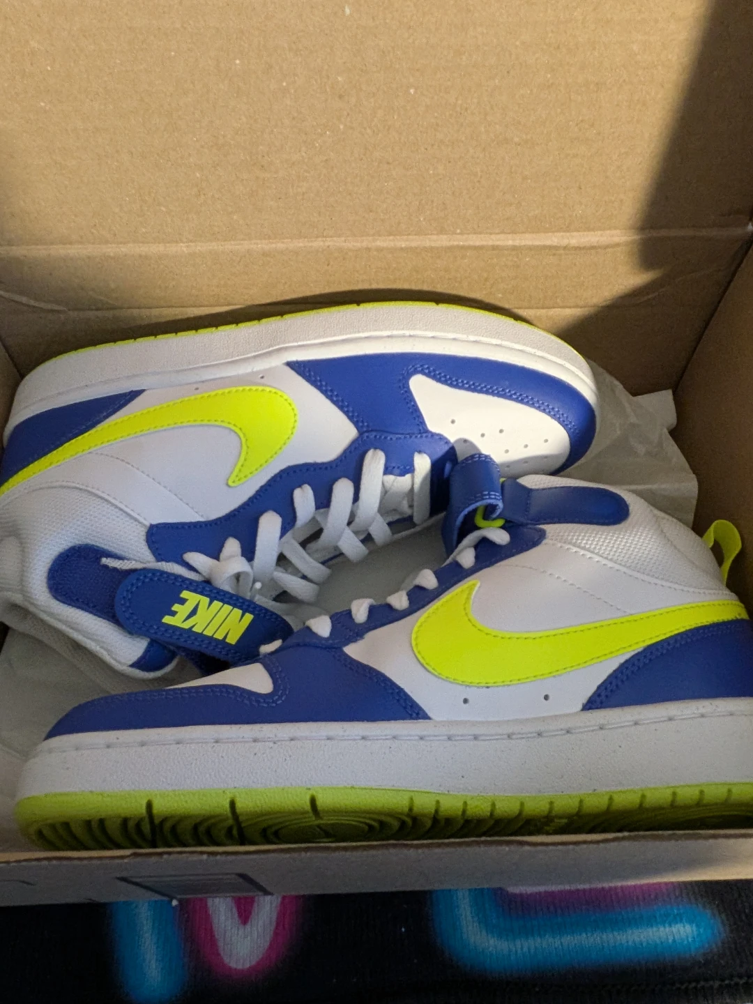 Nike Court Vision Mid Sneakers - White/Blue/Neon Yellow
