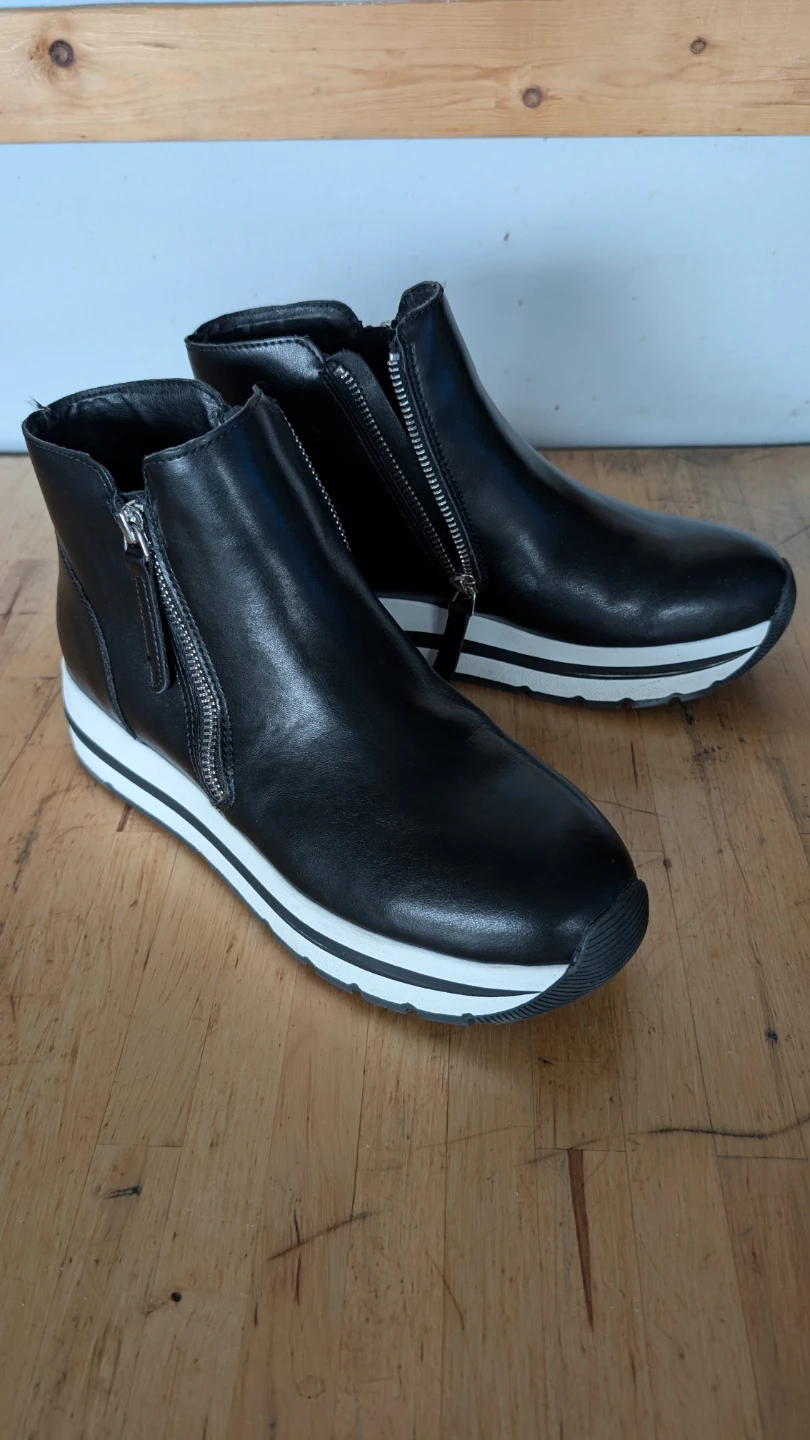 Black Wedge Ankle Boots with Side Zippers on both sides
