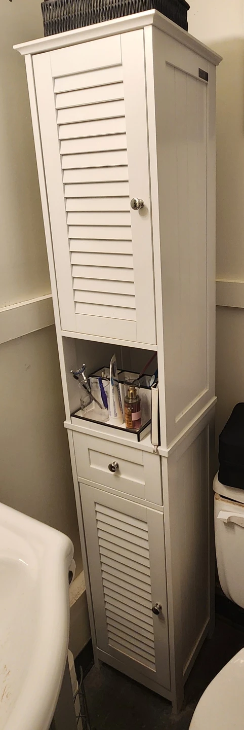 White Slatted Door Bathroom Storage Cabinet