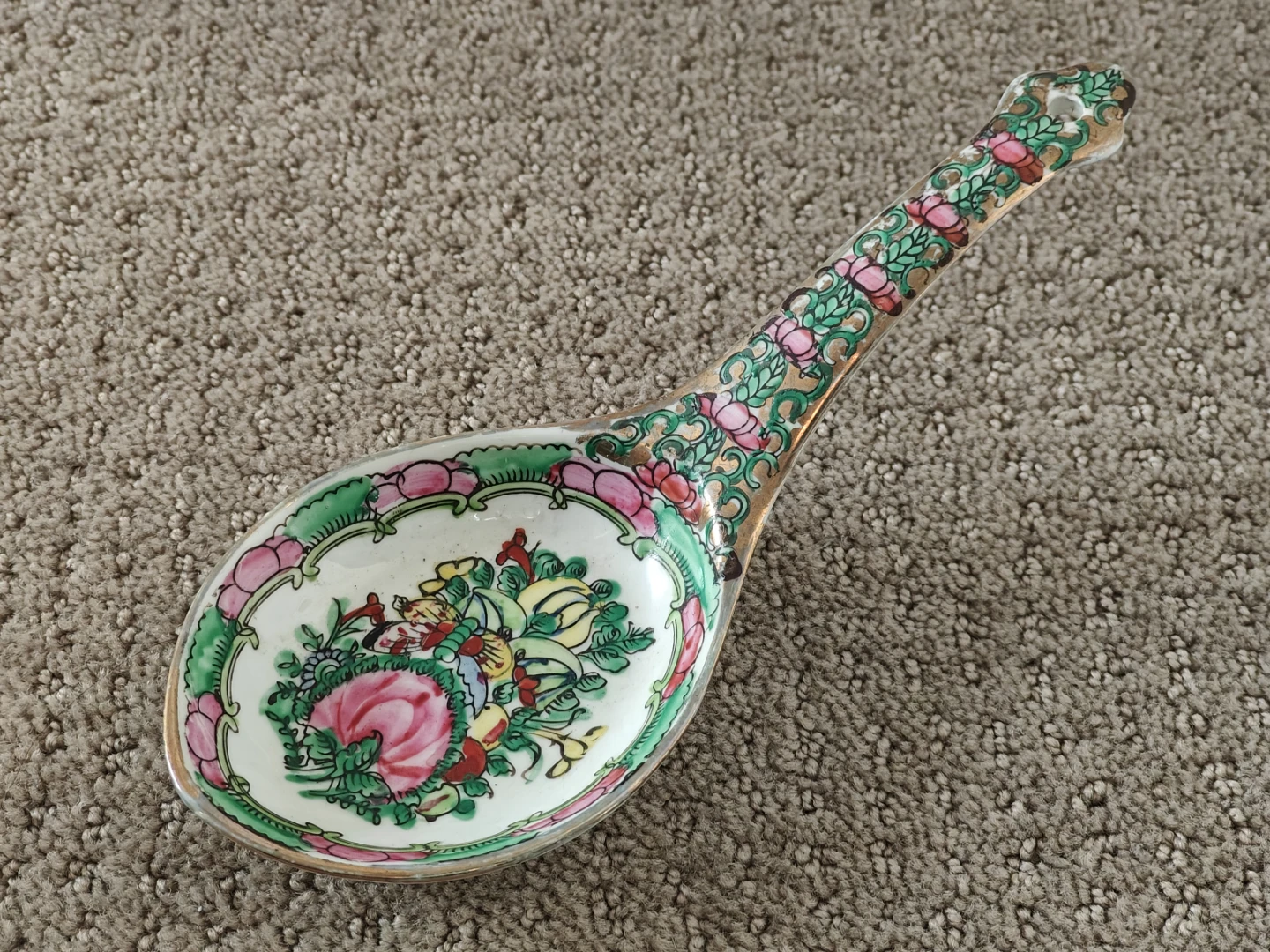 Large Vintage Chinese Rose Canton Porcelain Serving Spoon - 8"