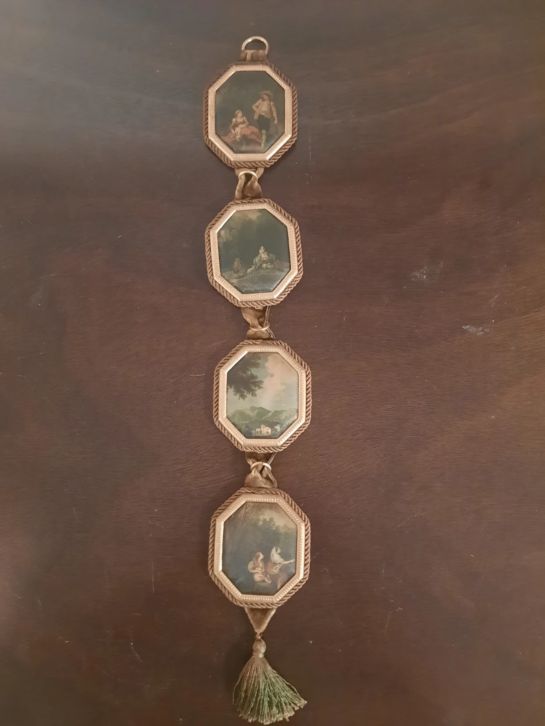Vintage Octagon Miniature Painting Tassel Wall Hanging