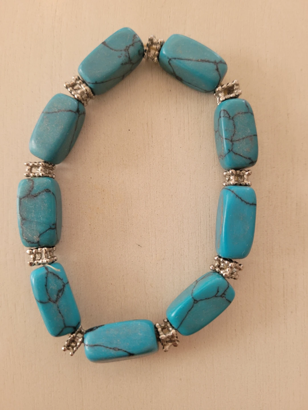 Turquoise and Silver Tone Beaded Bracelet