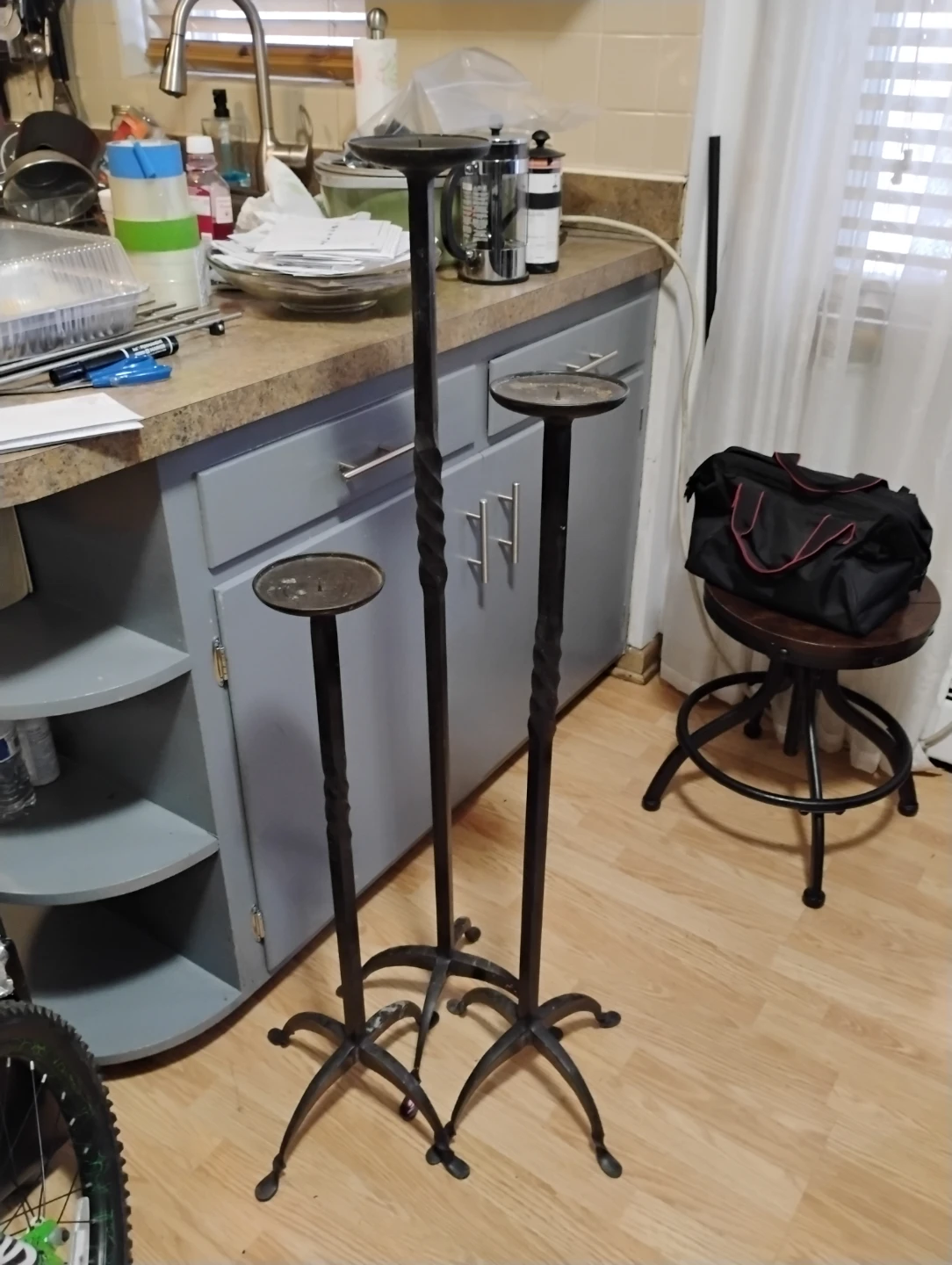 Set of 3 Tall Metal Candle Holders