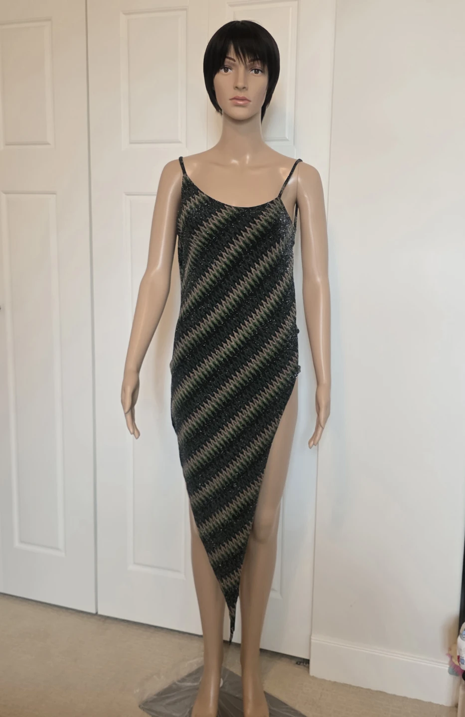 Sparkly Zigzag Print Halter Dress