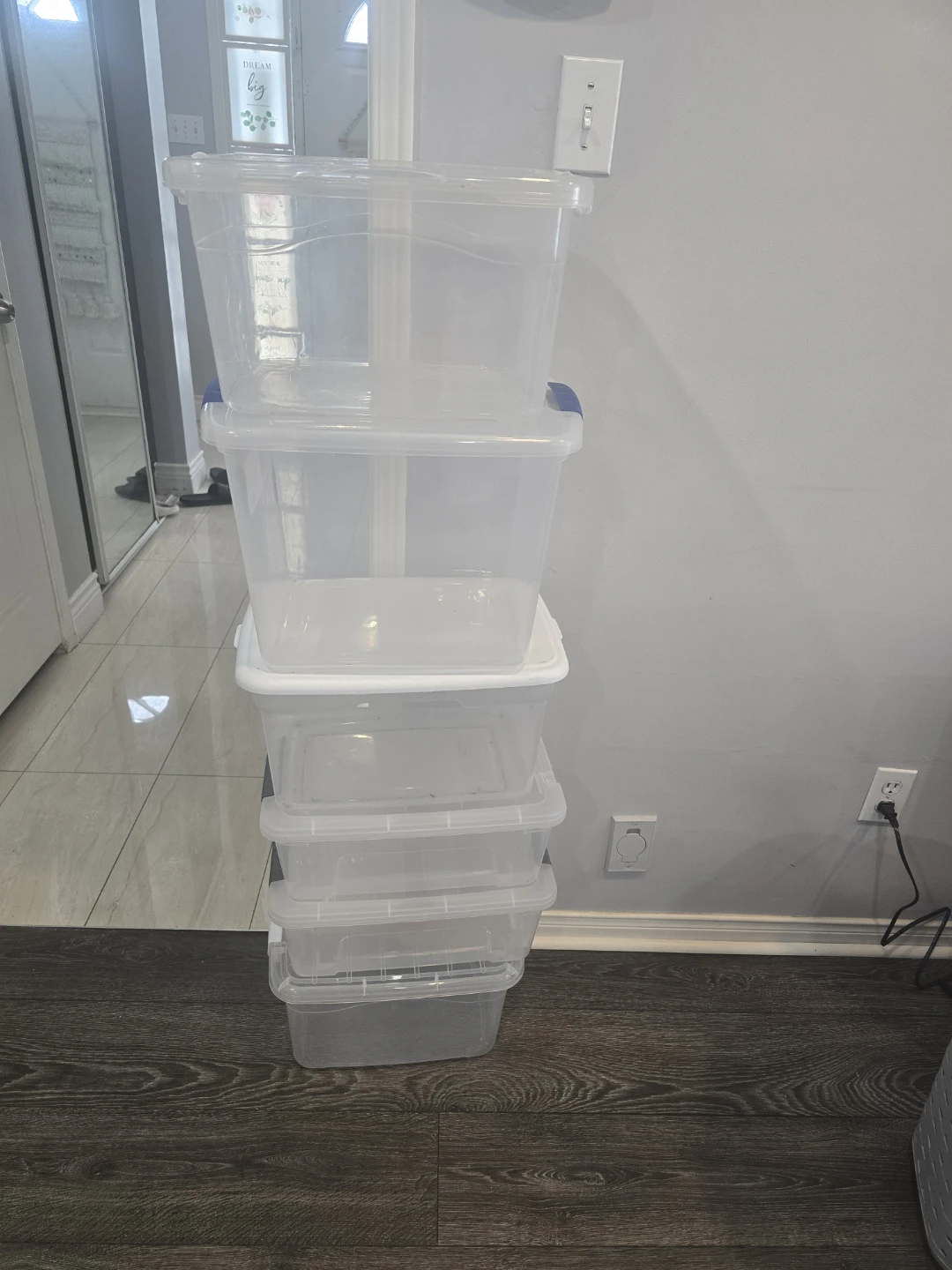 Set of 6  Clear Storage Bins with Lids