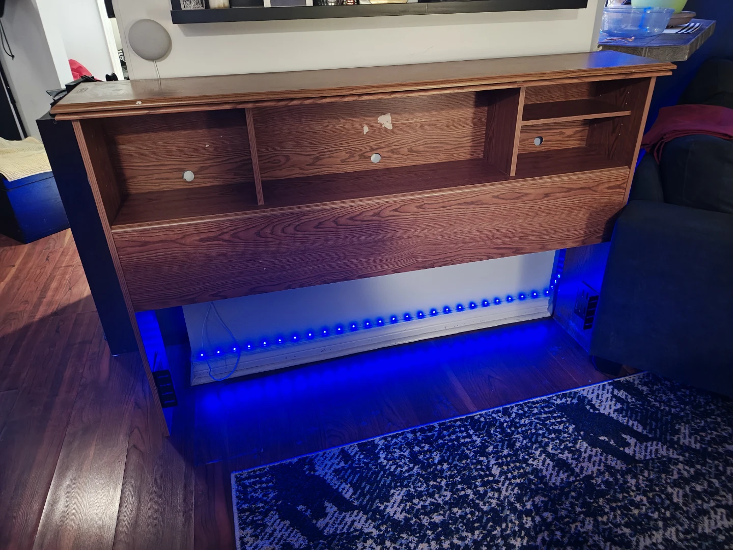Oak Veneer Headboard with Shelving