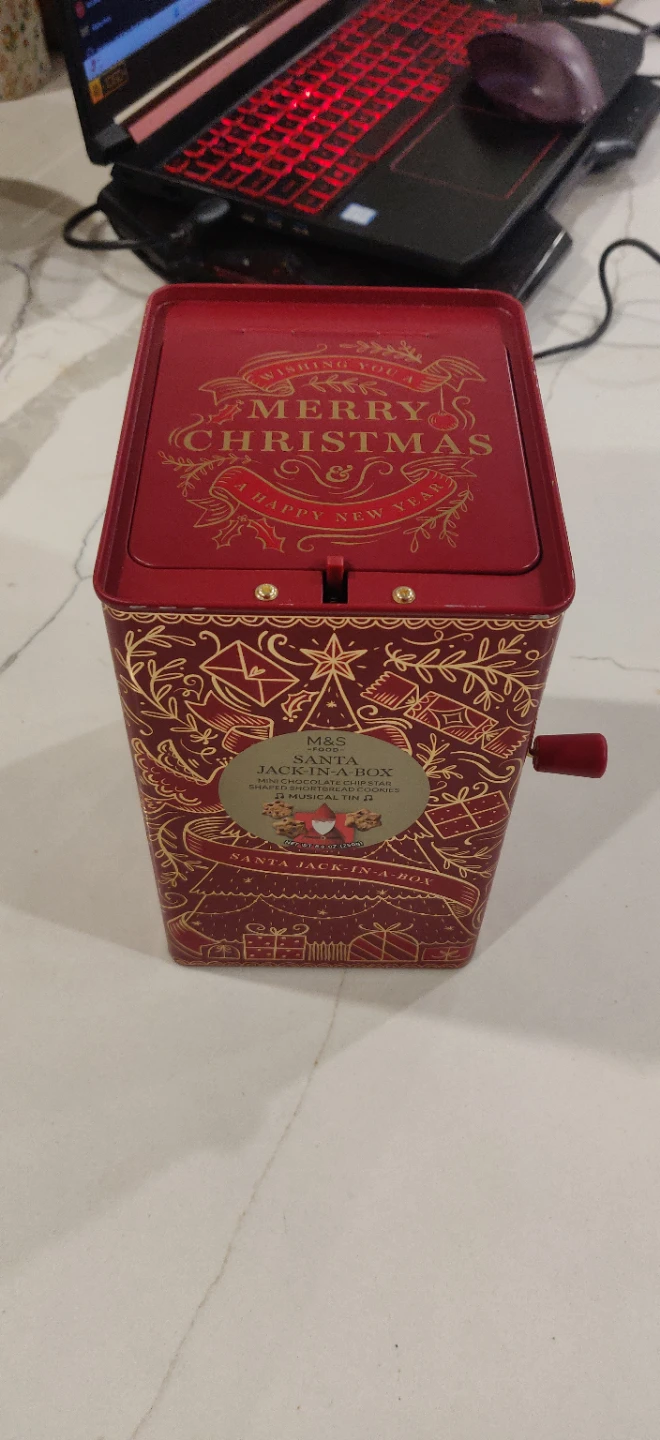 Rare M&S Santa Jack-In-A-Box Mini Chocolate Chip Cookies Tin 🥕 - photo 2