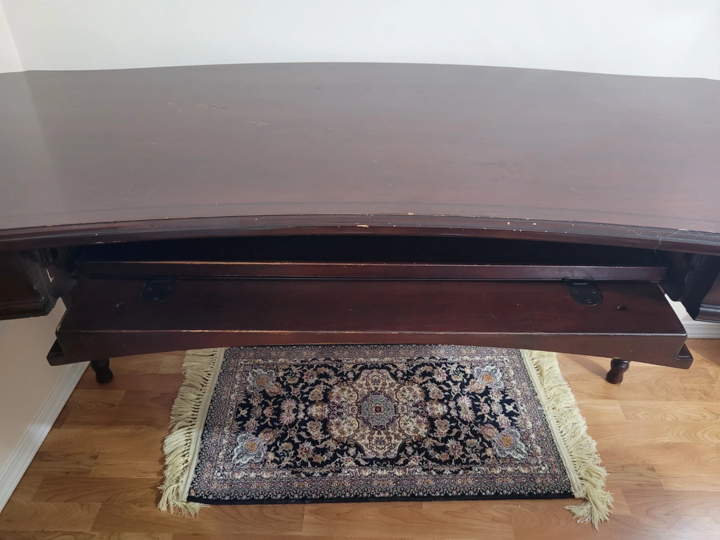 Dark Wood Curved Desk with Pull-out Keyboard Tray - photo 4