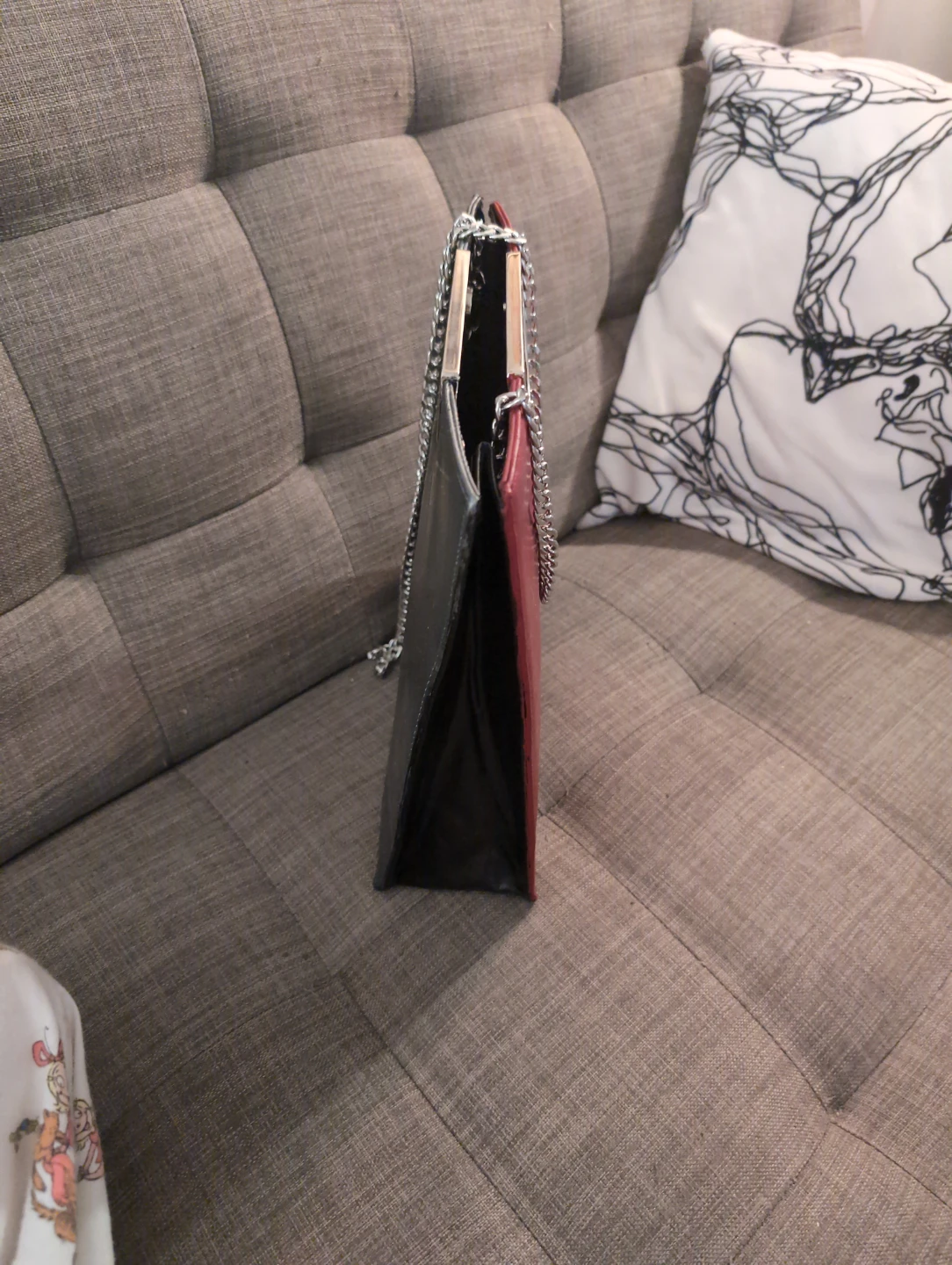 Red Leather & Pewter Handbag with Silver Chain - photo 5