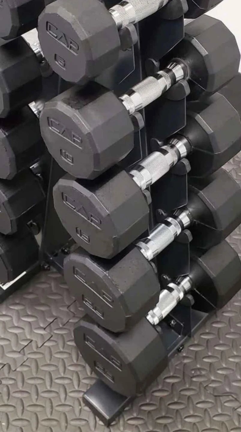 Brand New 150lb Rubber Hex Dumbbell Set w/ Vertical Rack - photo 2