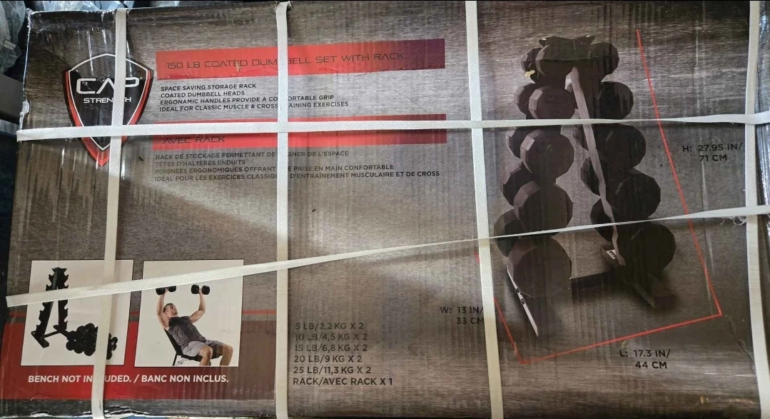 Brand New 150lb Rubber Hex Dumbbell Set w/ Vertical Rack - photo 3