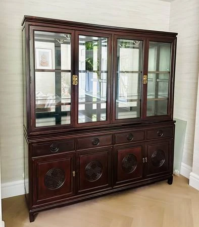 Dark Wood Display Cabinet with Glass Doors