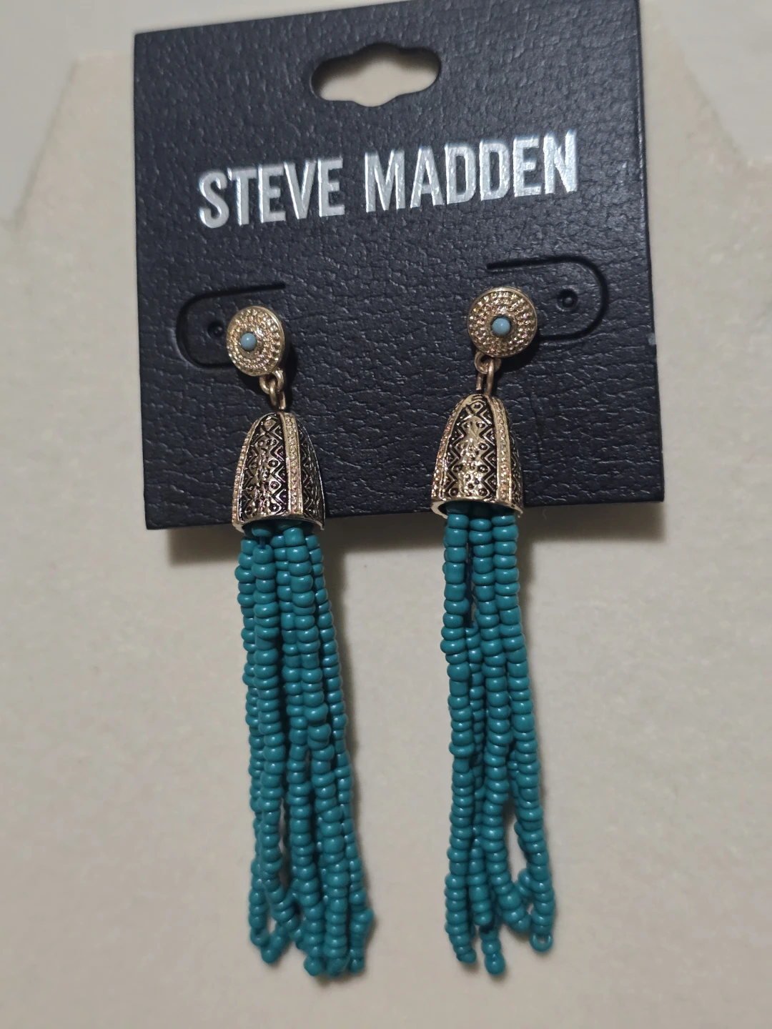 ​NEW Steve Madden Turquoise Beaded Tassel Earrings - Boho Style - photo 4
