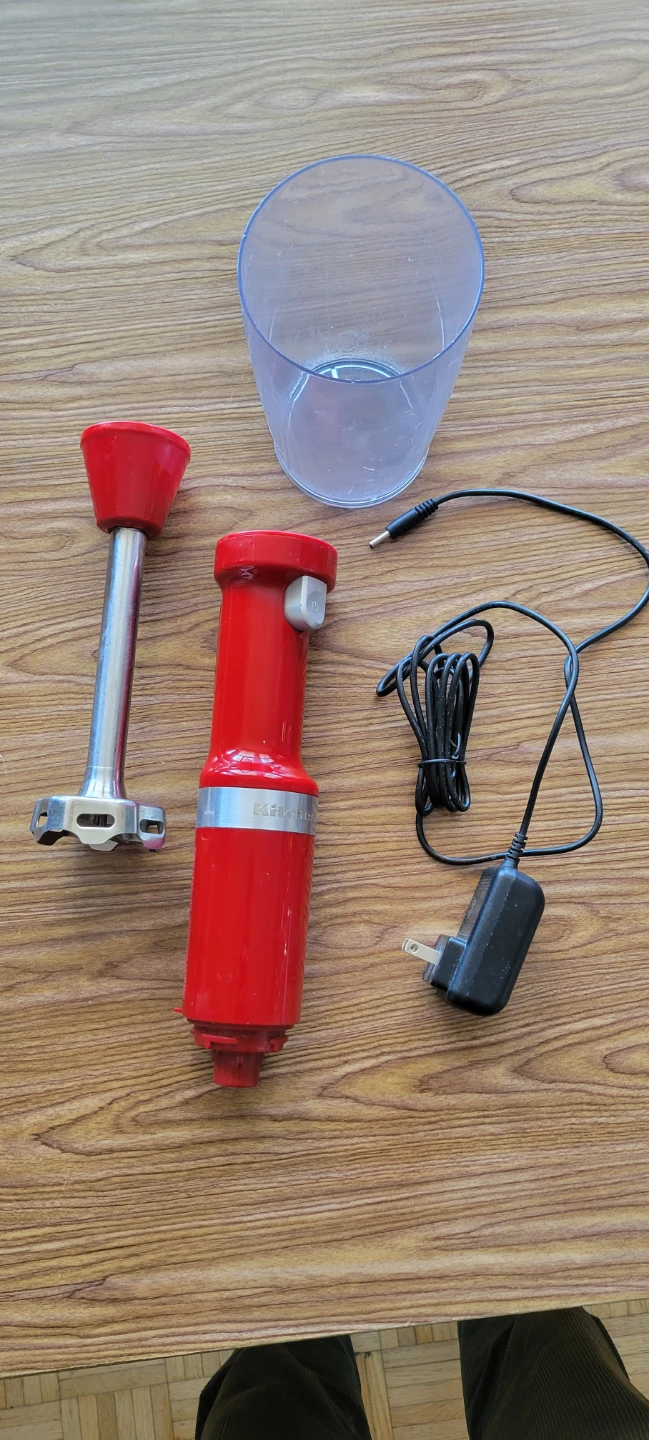 KitchenAid Red Immersion Blender with Cup and Charger