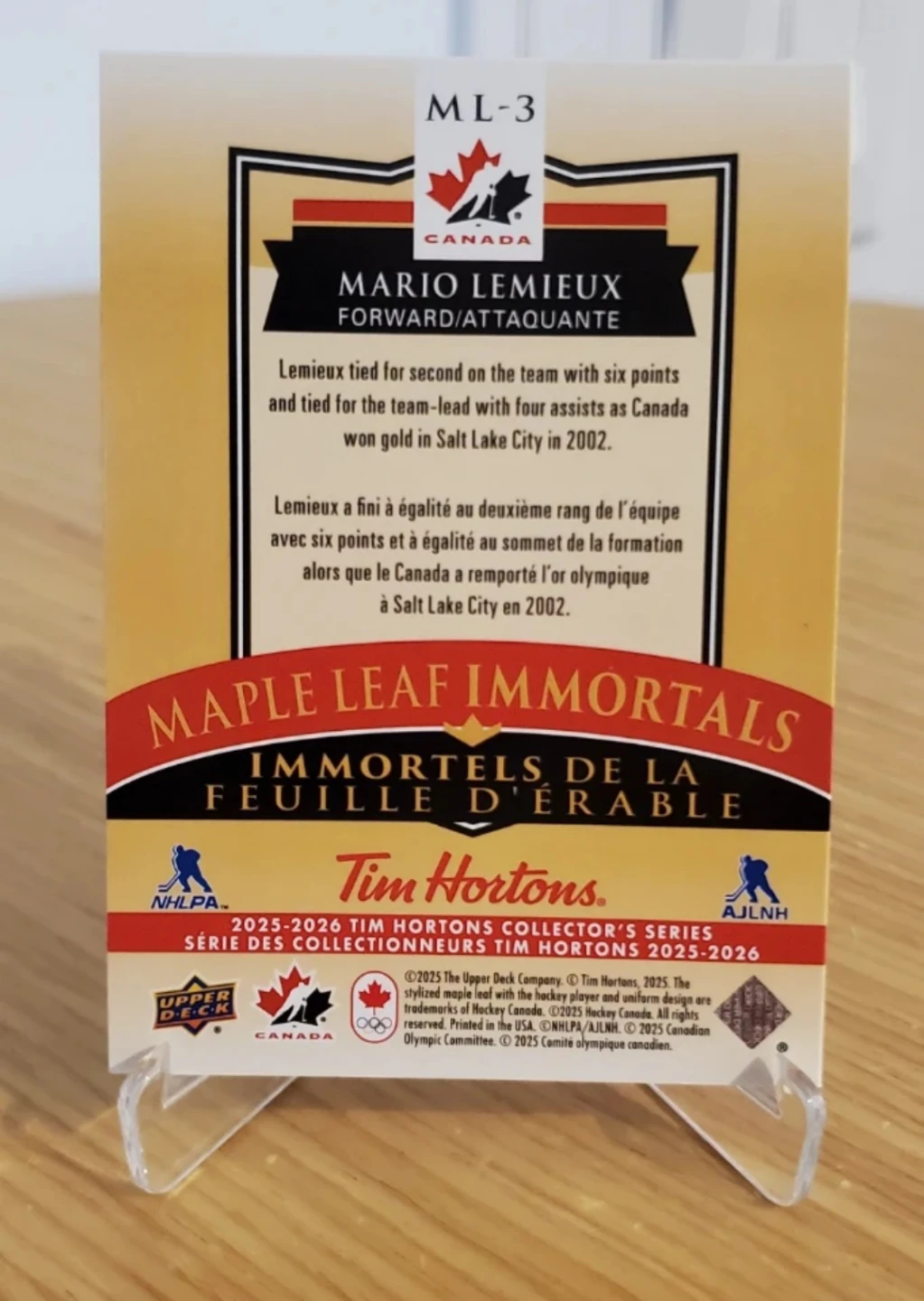 Mario Lemieux Tim Hortons Maple Leaf Immortals Hockey Card - photo 2