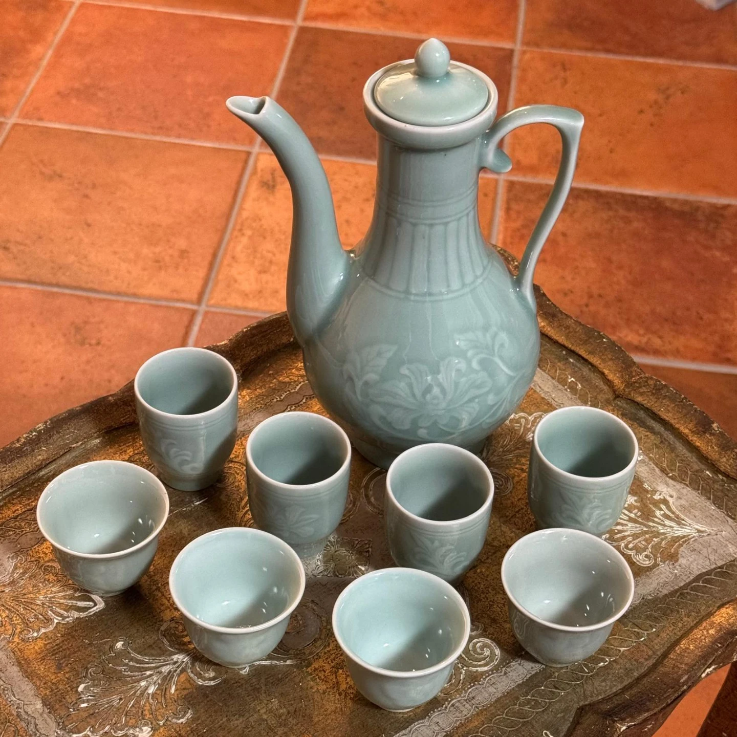 Vintage Asian Chinese Celadon Set