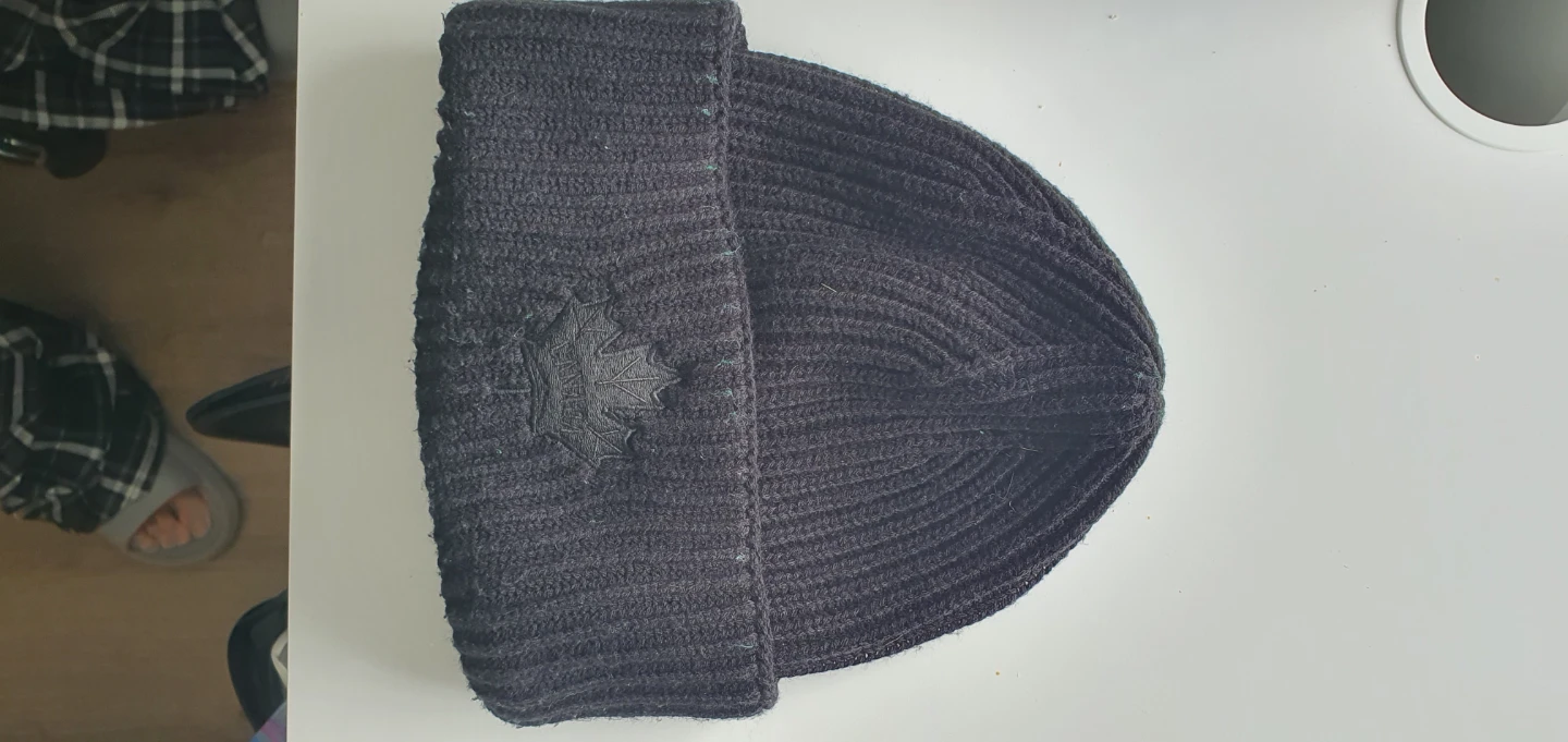 Black Ribbed Beanie with Maple Leaf Patch