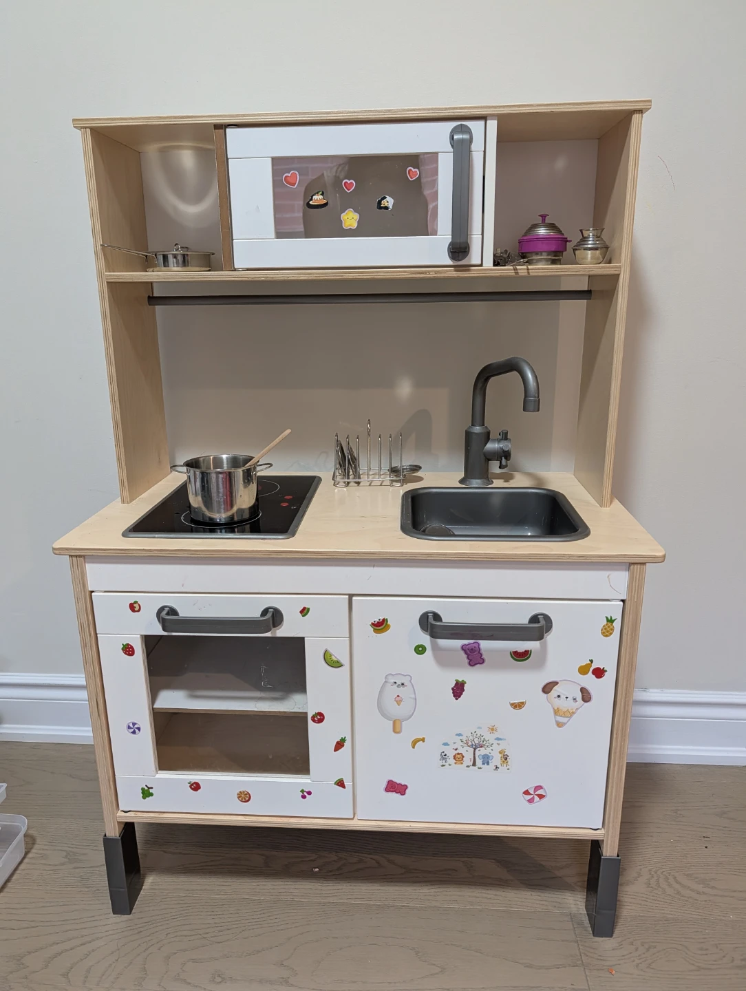 Wooden Play Kitchen - IKEA with utensils