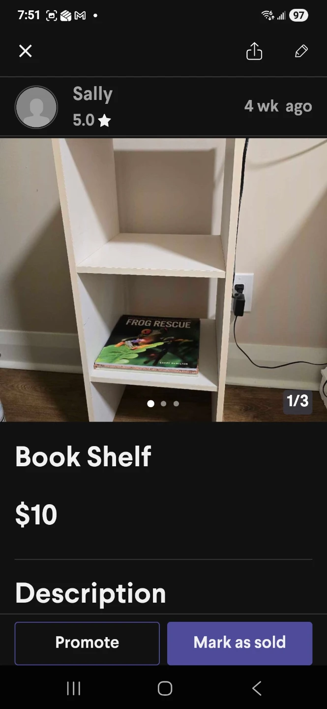 White 3-Shelf Bookcase - photo 2